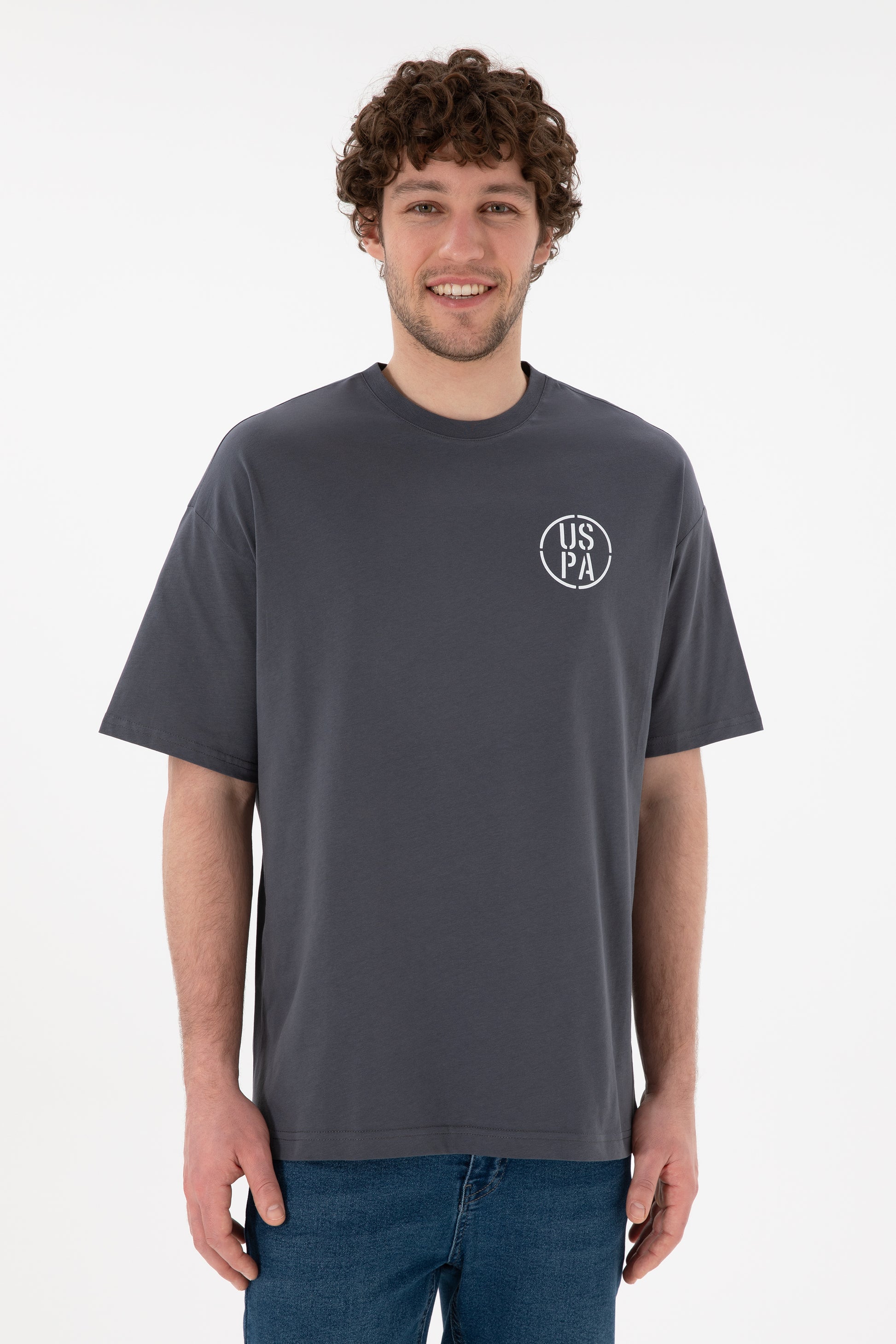 Men's Oversize Fit Crew Neck Anthracite T-Shirt