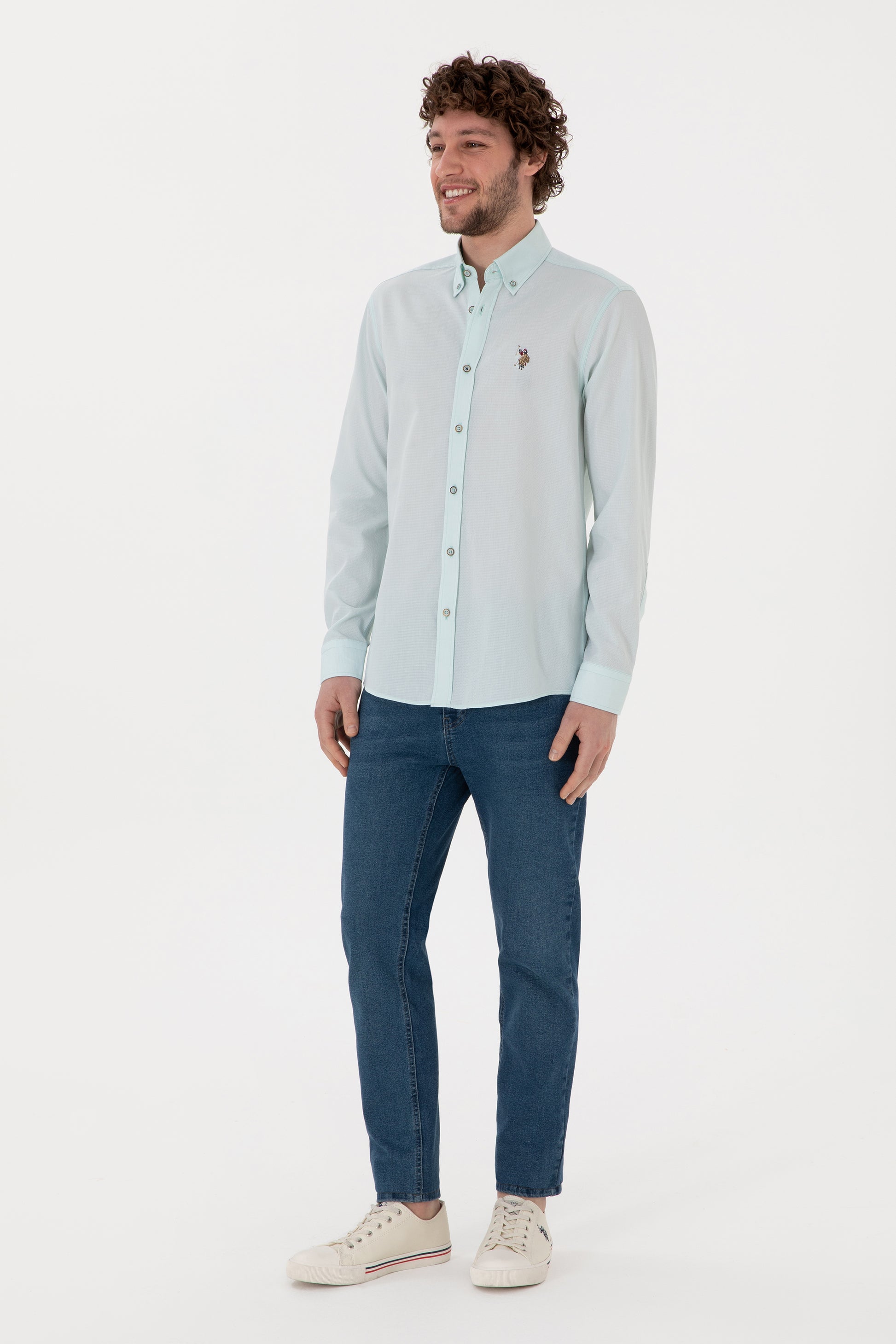 Men's Water Green Long Sleeve Basic Shirt
