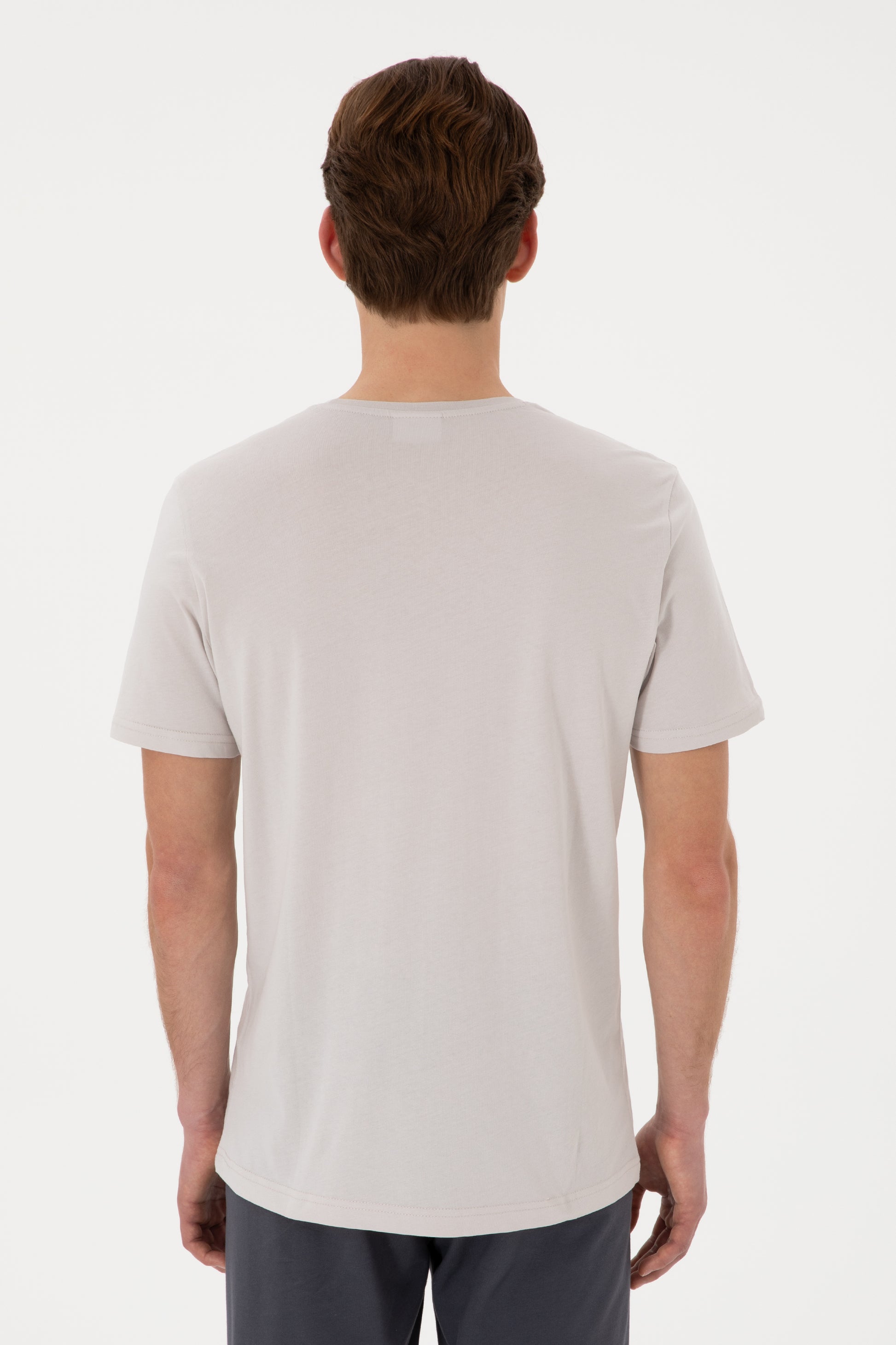 Men's Regular Fit Crew Neck Light Grey T-Shirt