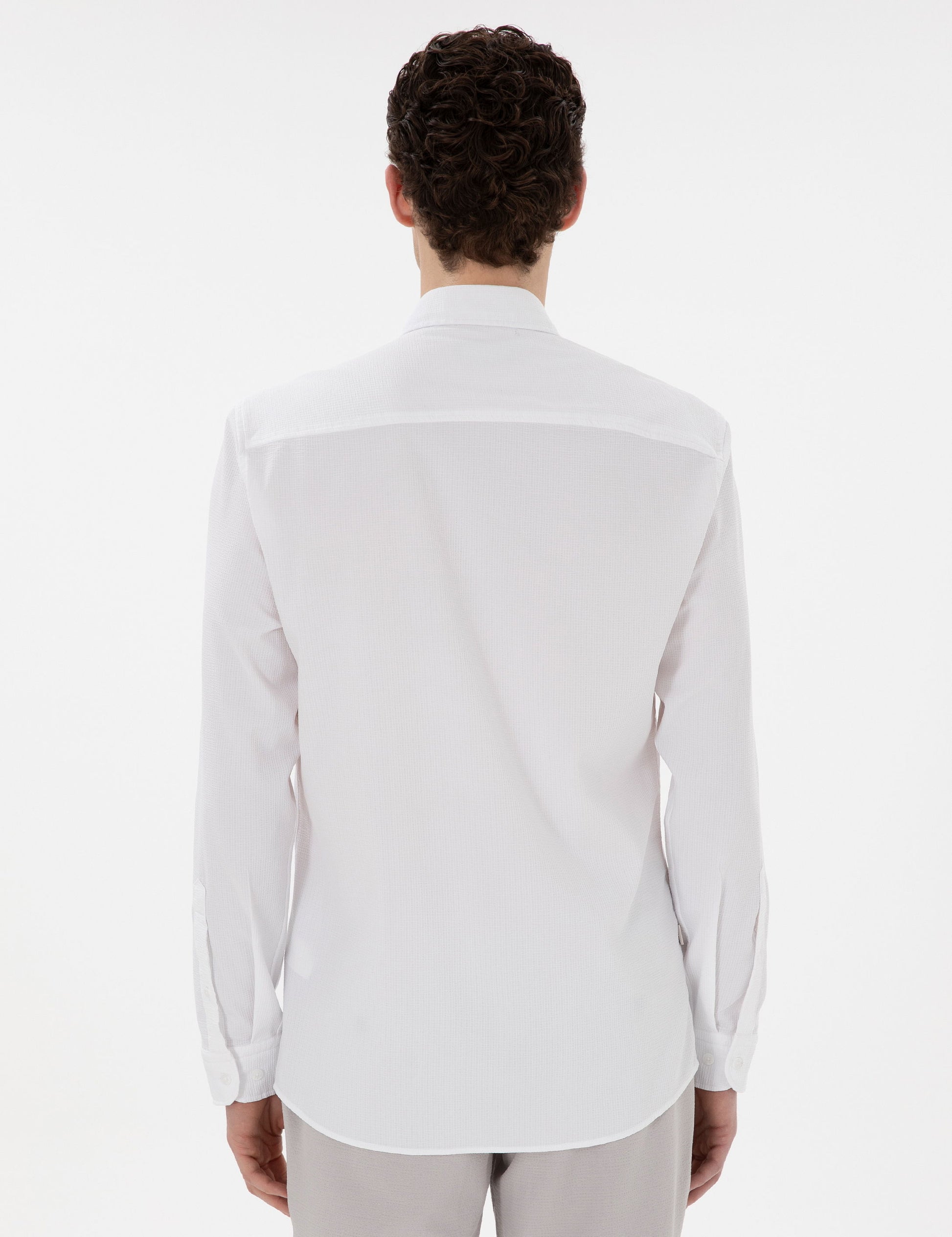 White Slim Fit Striped Long Sleeve Shirt