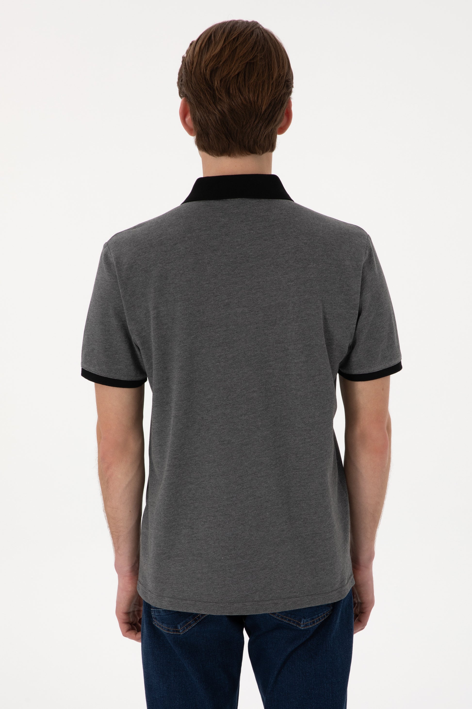 Men's Regular Fit Polo Neck Anthracite Melange Basic T-Shirt