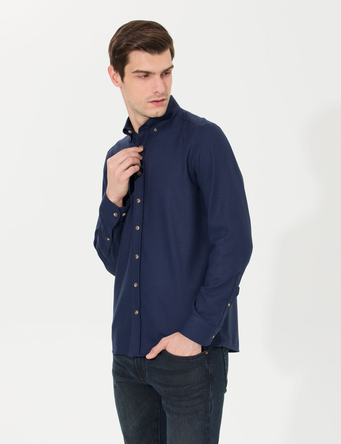 Navy Blue Slim Fit Long Sleeve Shirt