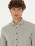 Khaki Slim Fit Long Sleeve Shirt