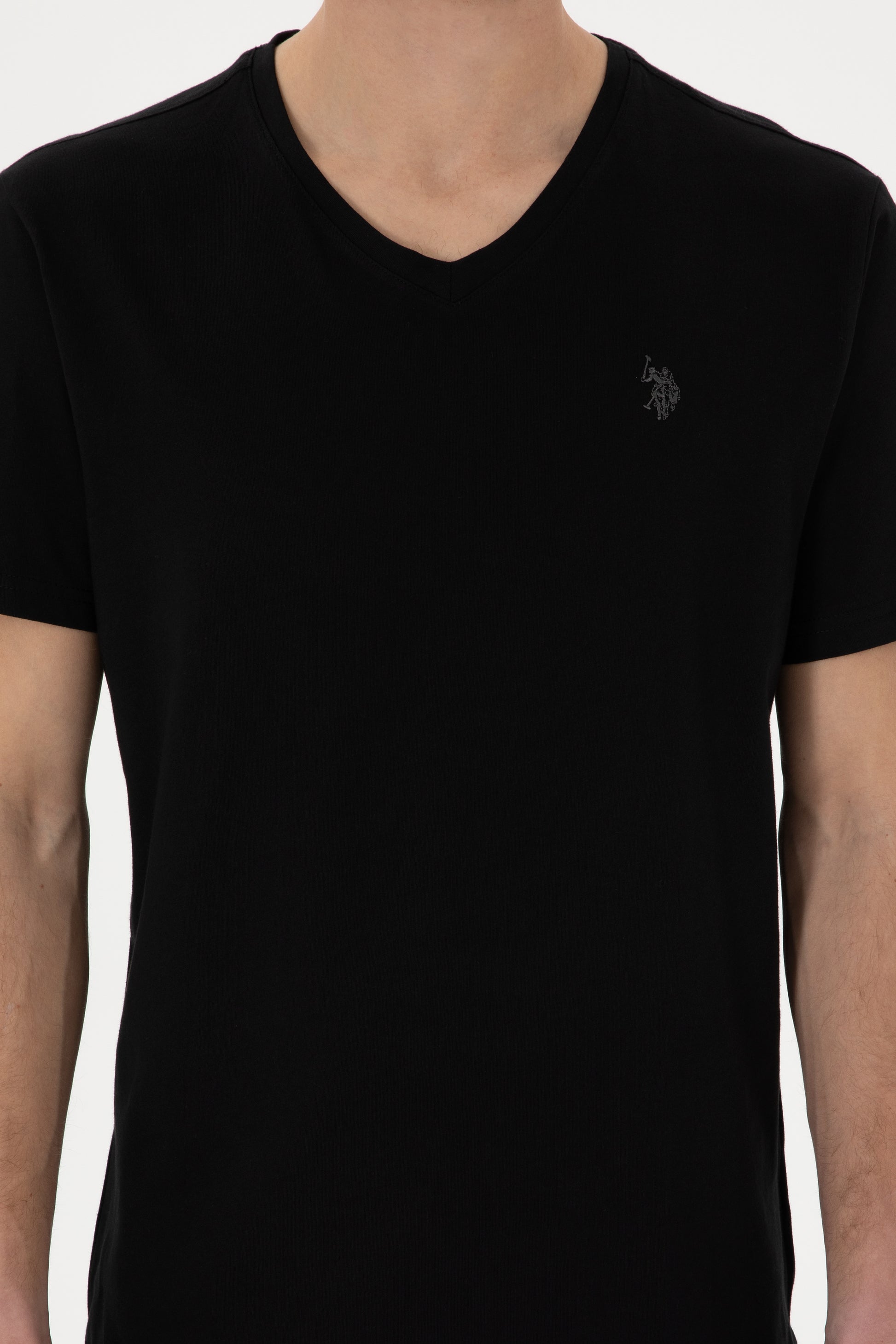 Men's Regular Fit V-Neck Black Basic T-Shirt