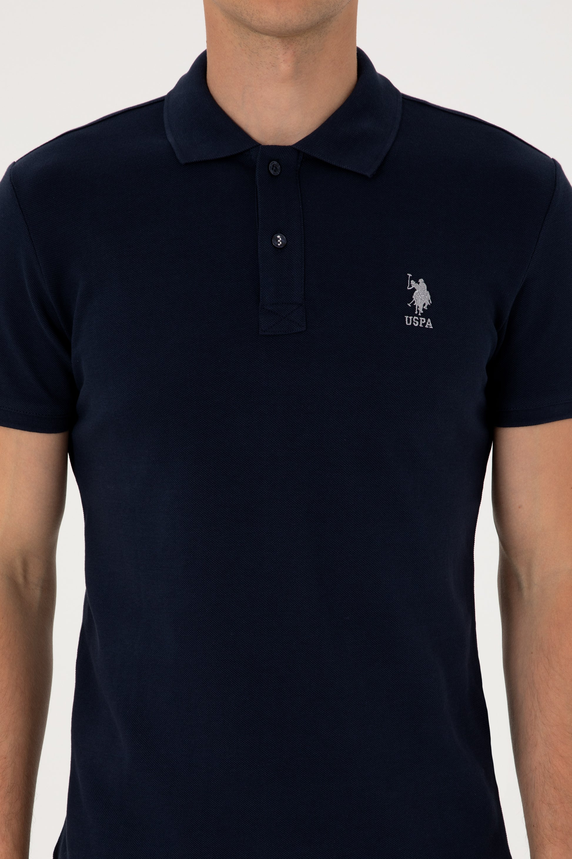 Men's Slim Fit Polo Neck Navy Basic T-Shirt