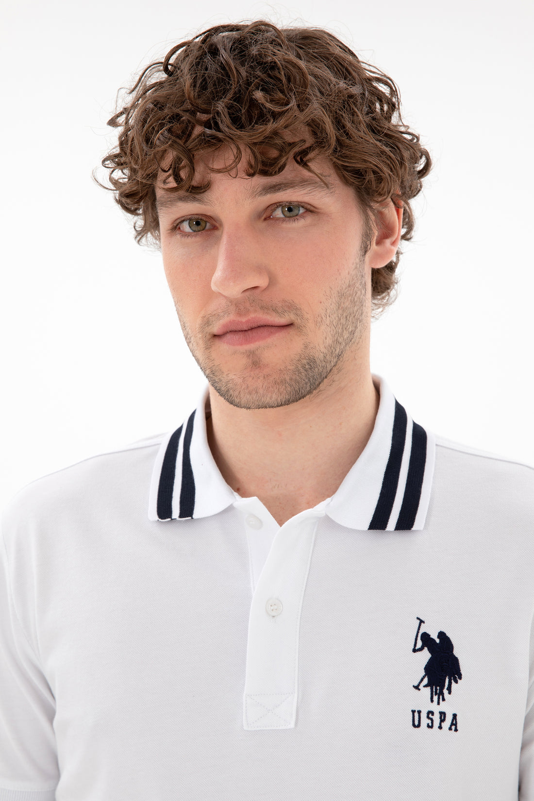 Men's Slim Fit Polo Neck White Basic T-Shirt