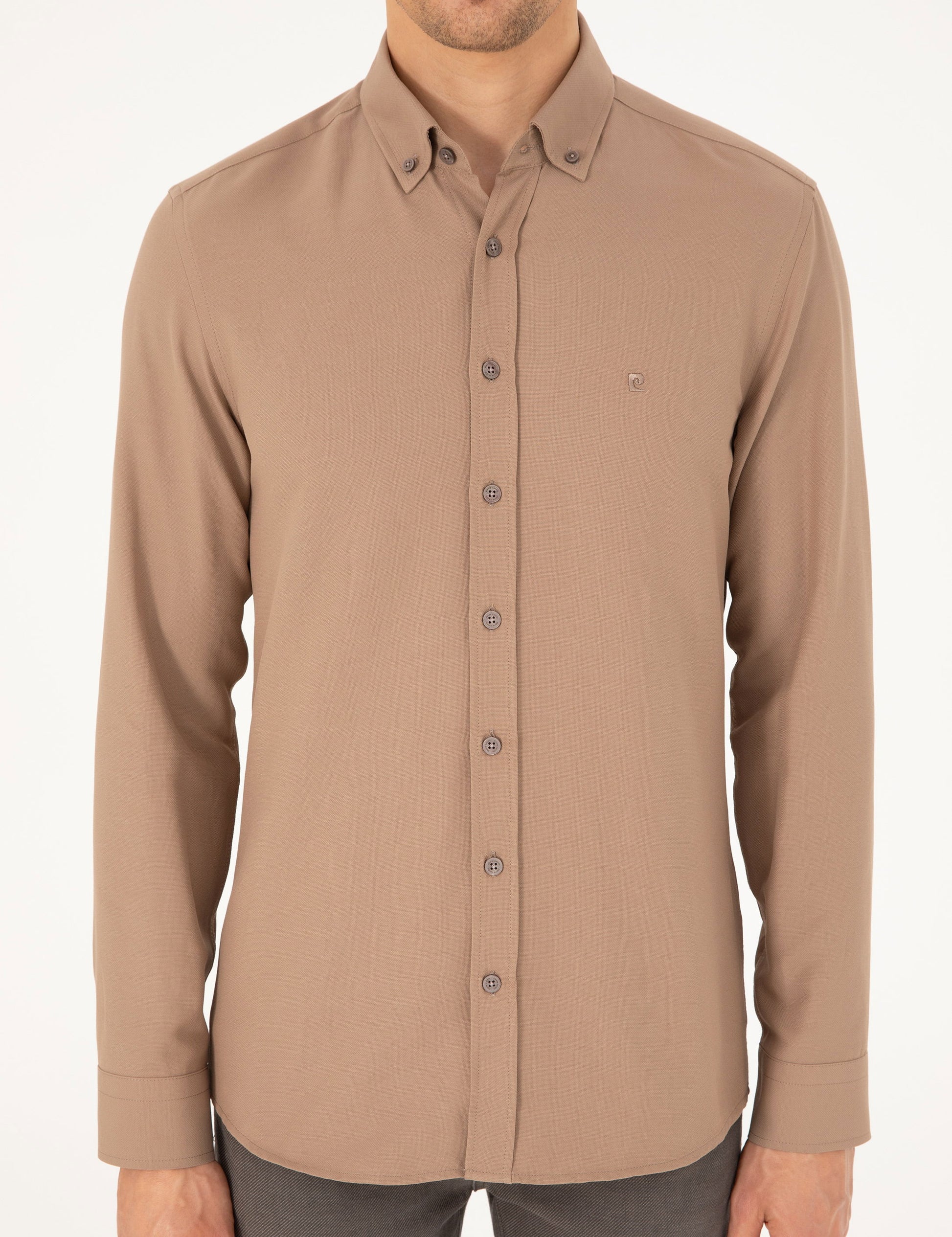 Light Brown Slim Fit Long Sleeve Shirt