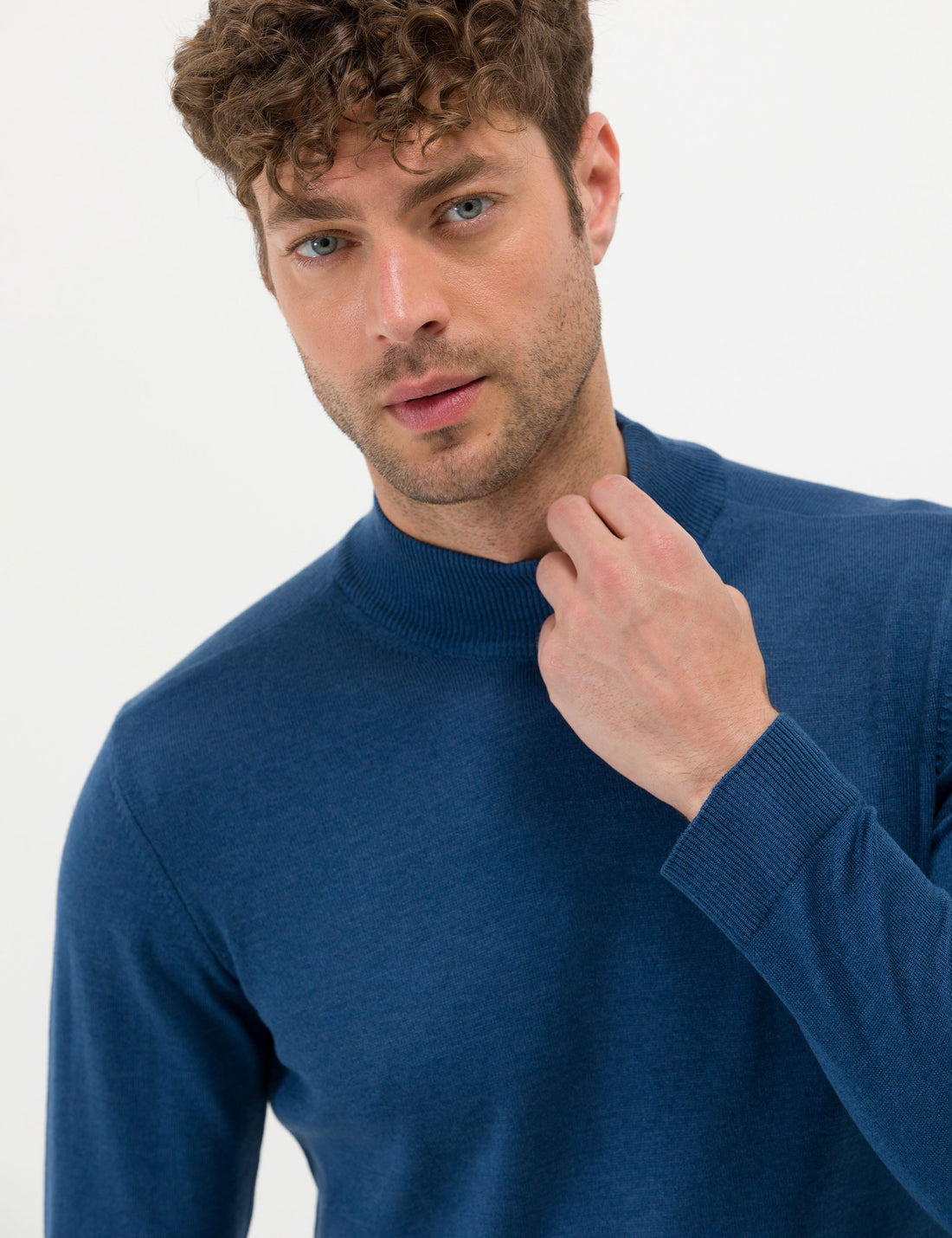 Indigo Melange Slim Fit Half Turtleneck Basic Knitwear Sweater