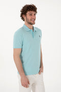 Men's Slim Fit Polo Neck Light Blue Basic T-Shirt