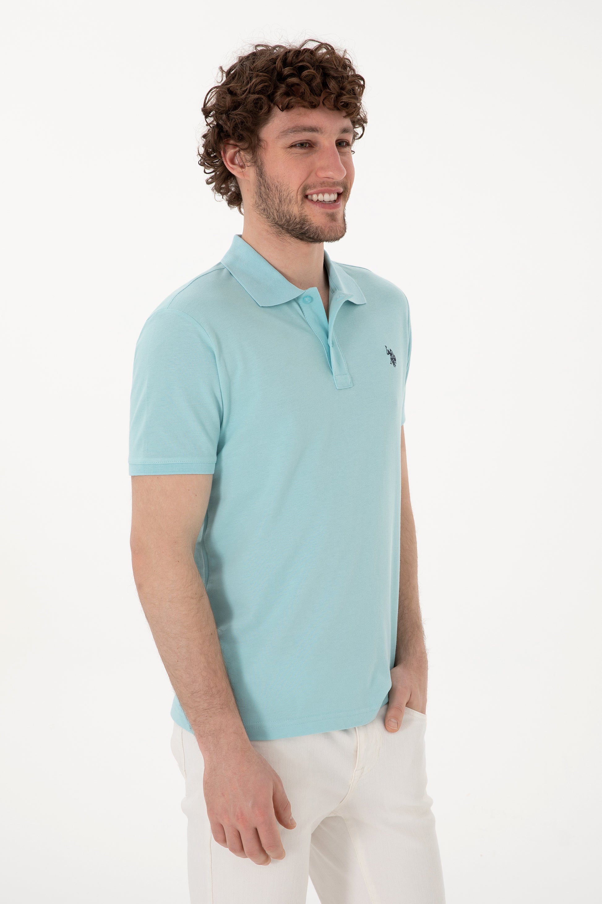 Men's Slim Fit Polo Neck Light Blue Basic T-Shirt