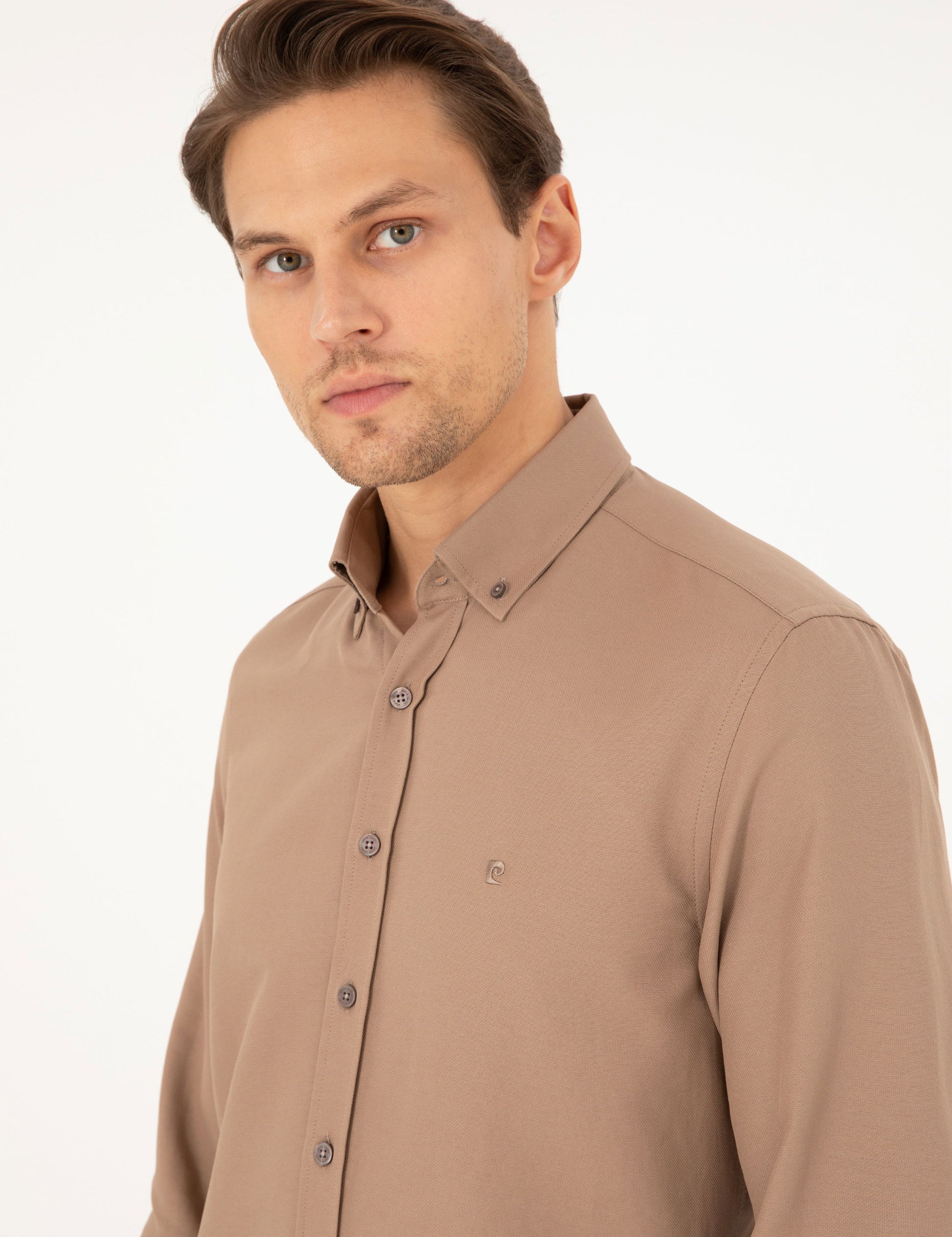 Light Brown Slim Fit Long Sleeve Shirt