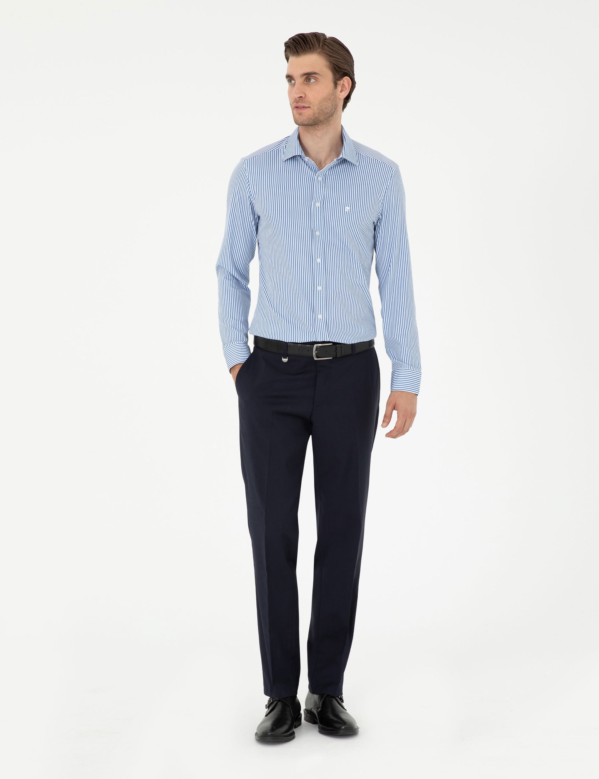 Blue Striped Ex. Slim Fit Long Sleeve Shirt