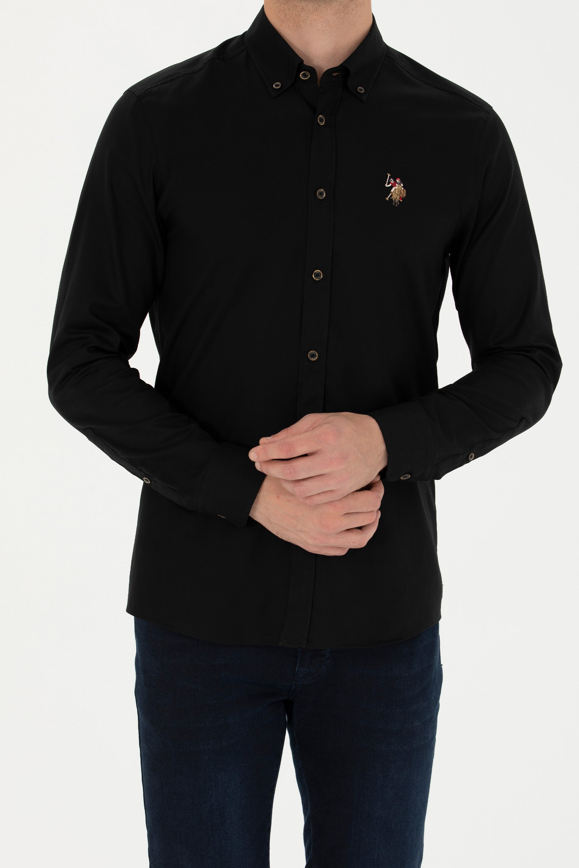 Men's Black Long Sleeve Basic Shirt