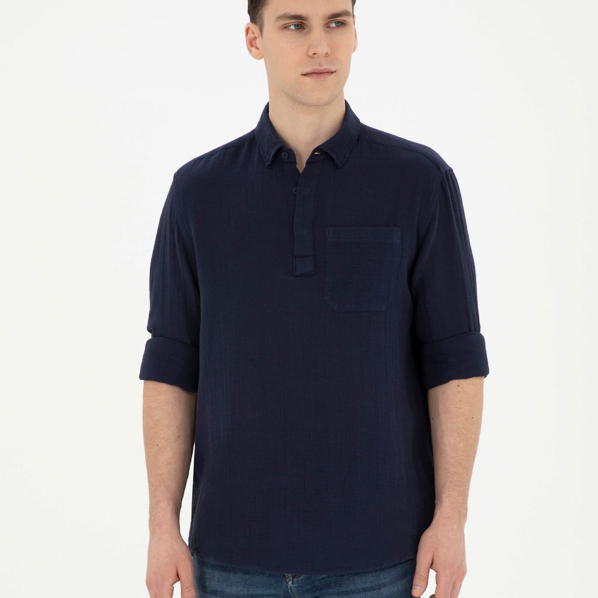 Navy Blue Comfort Fit Long Sleeve Shirt