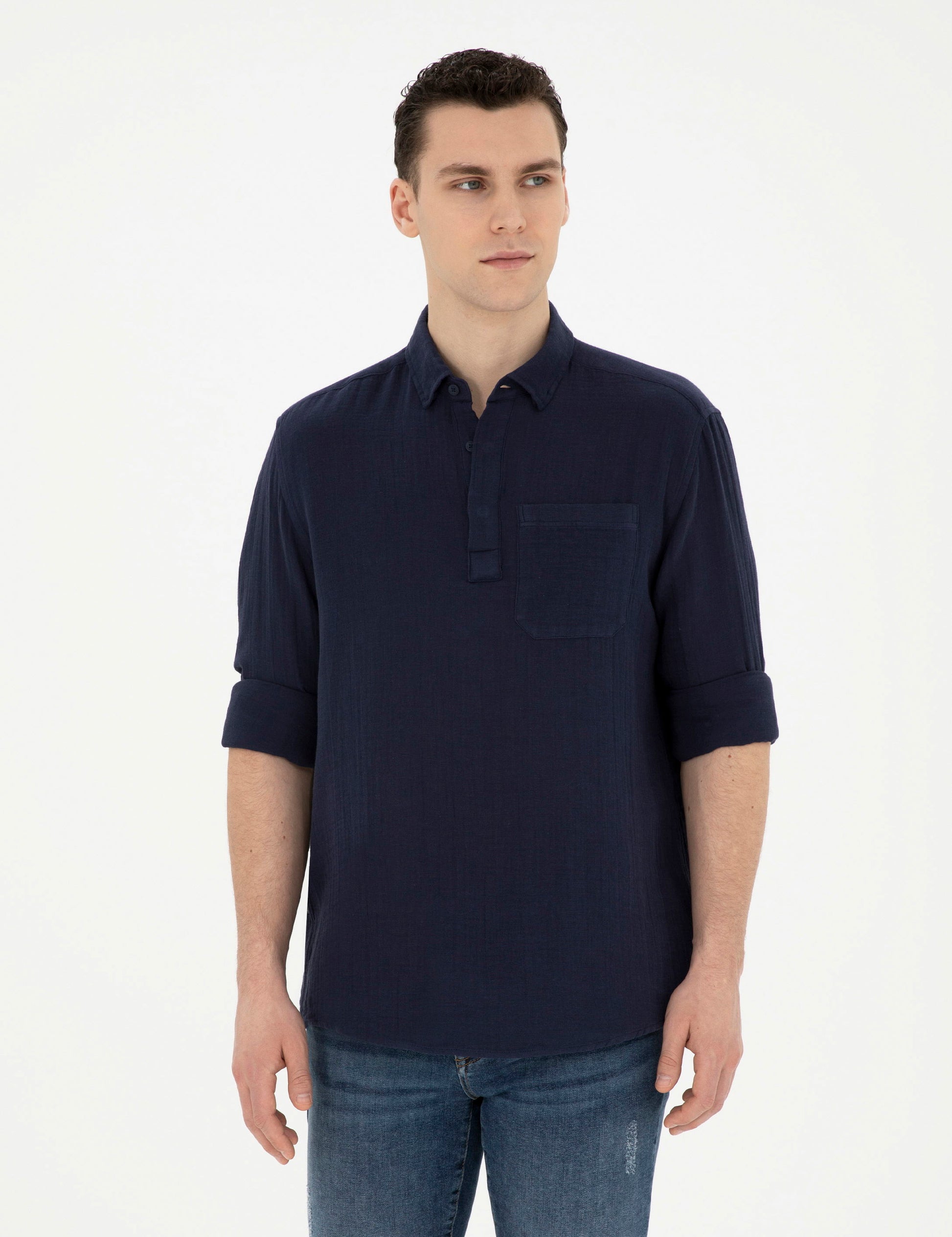 Navy Blue Comfort Fit Long Sleeve Shirt