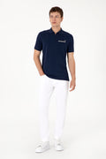 Men's Regular Fit Zipper Navy T-Shirt