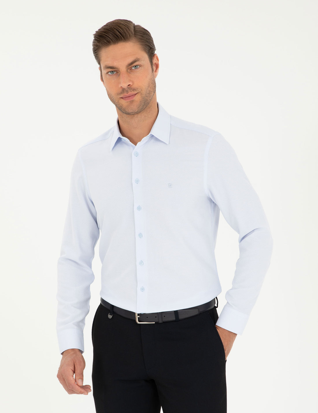 Light Blue Chunky Slim Fit Long Sleeve Shirt