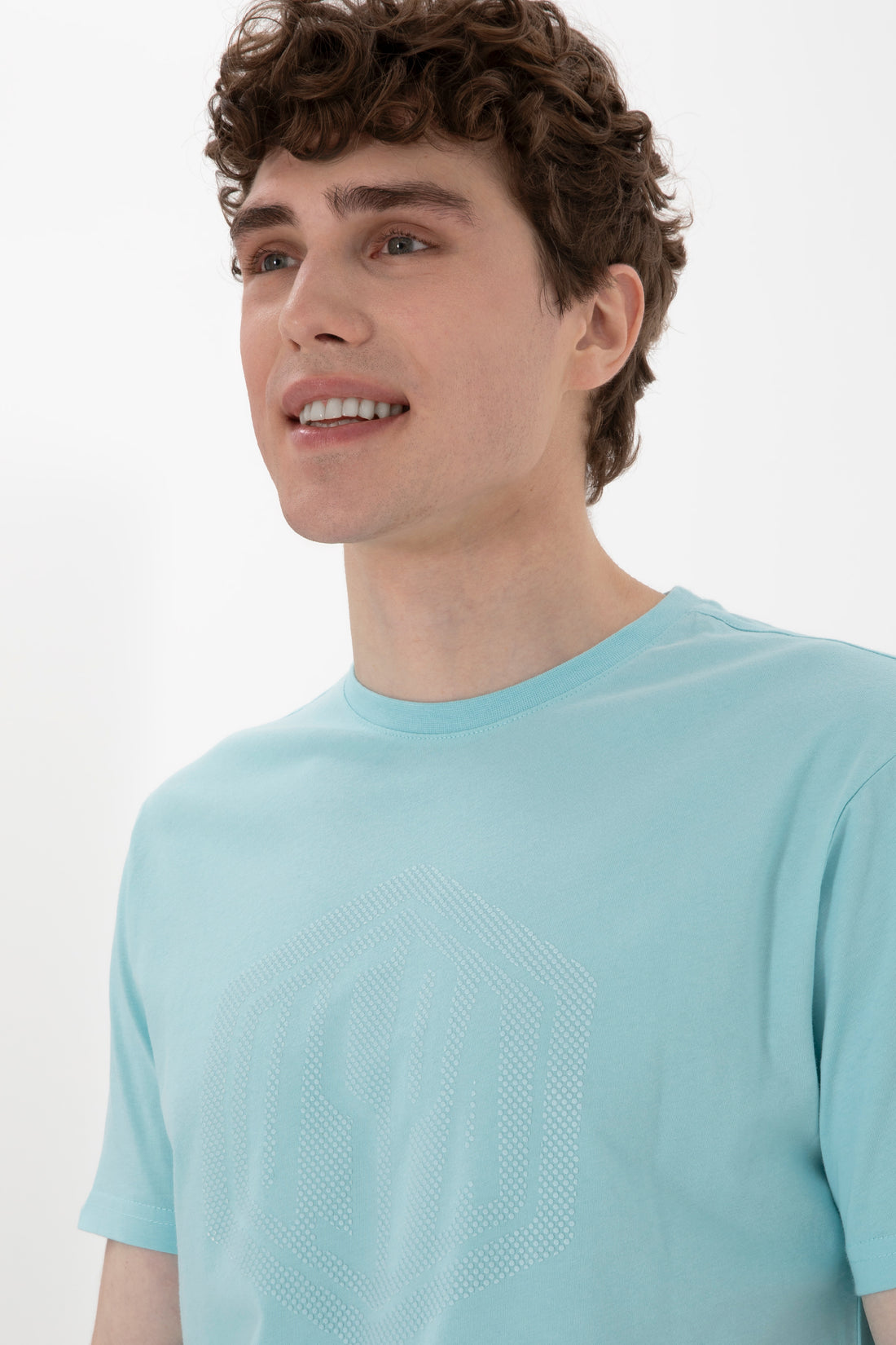 Men's Regular Fit Crew Neck Aqua T-Shirt