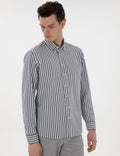 Navy Blue Regular Fit Striped Long Sleeve Shirt