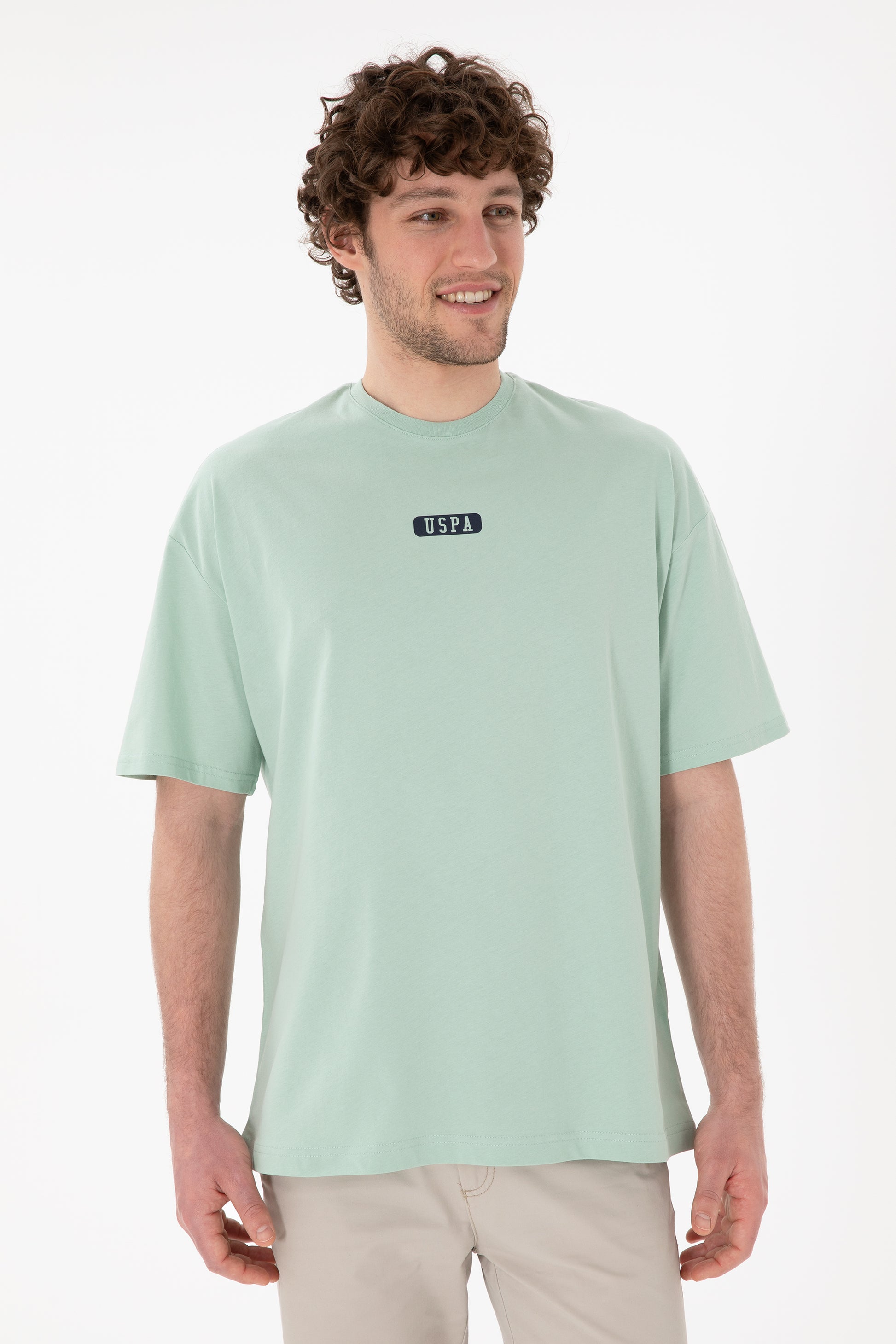 Men's Oversize Fit Crew Neck Water Green T-shirt