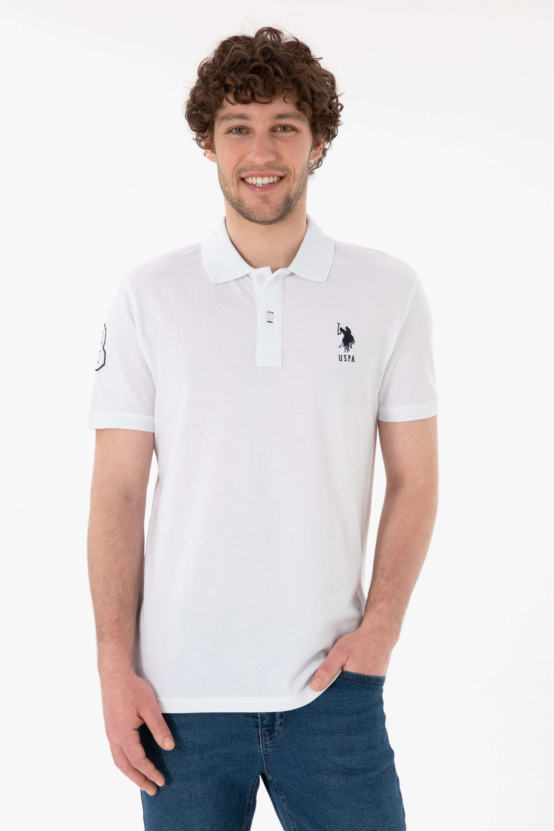 Men's Slim Fit Polo Neck White Basic T-Shirt