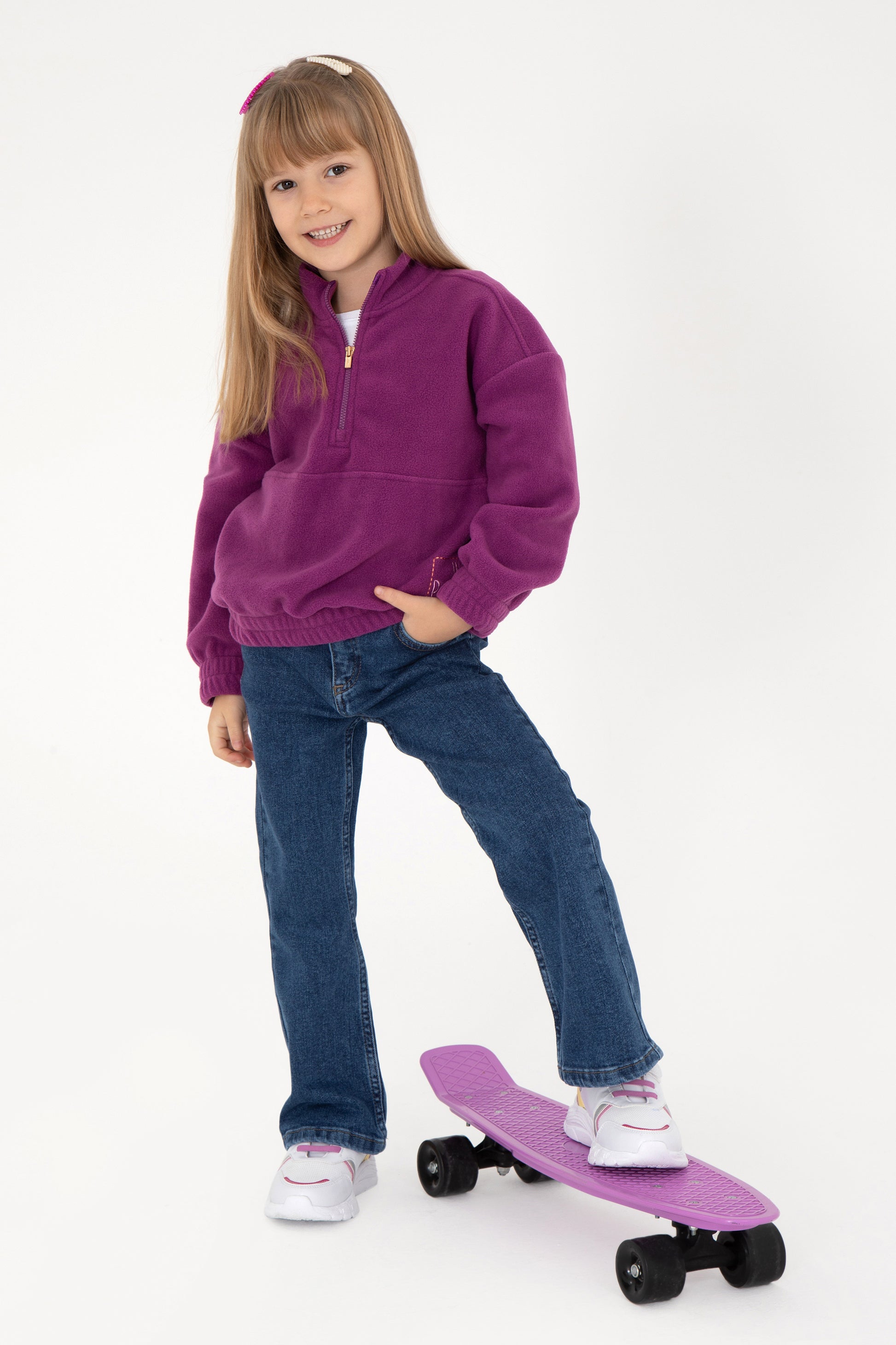 Girls' Half Zip Violet Fleece Sweatshirt