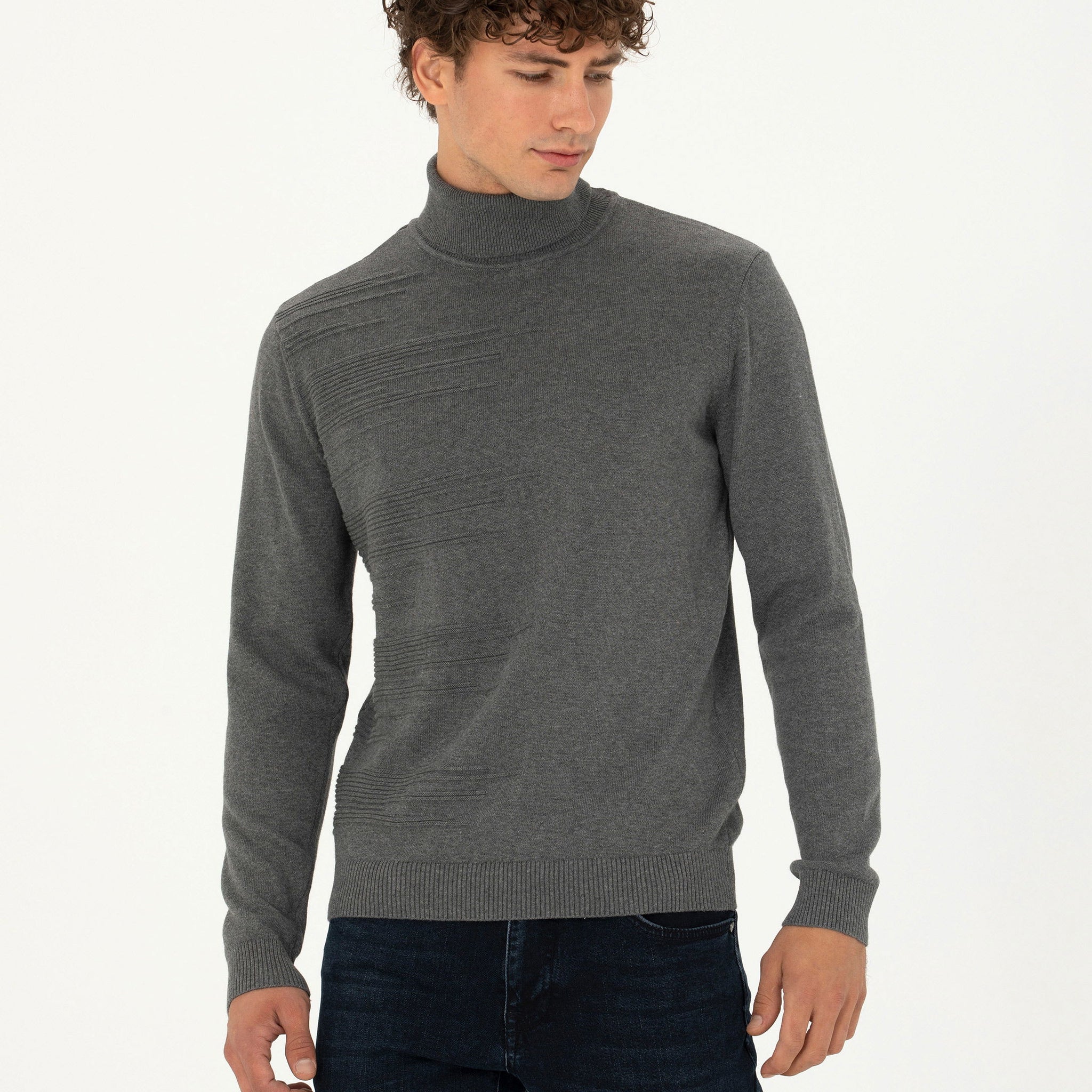 Grey Melange Slim Fit Sweater