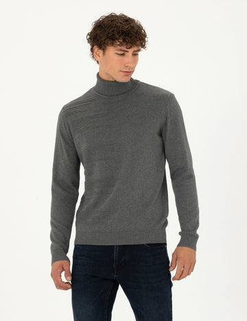 Grey Melange Slim Fit Sweater