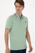 Men's Regular Fit Polo Neck Water Green Basic T-Shirt