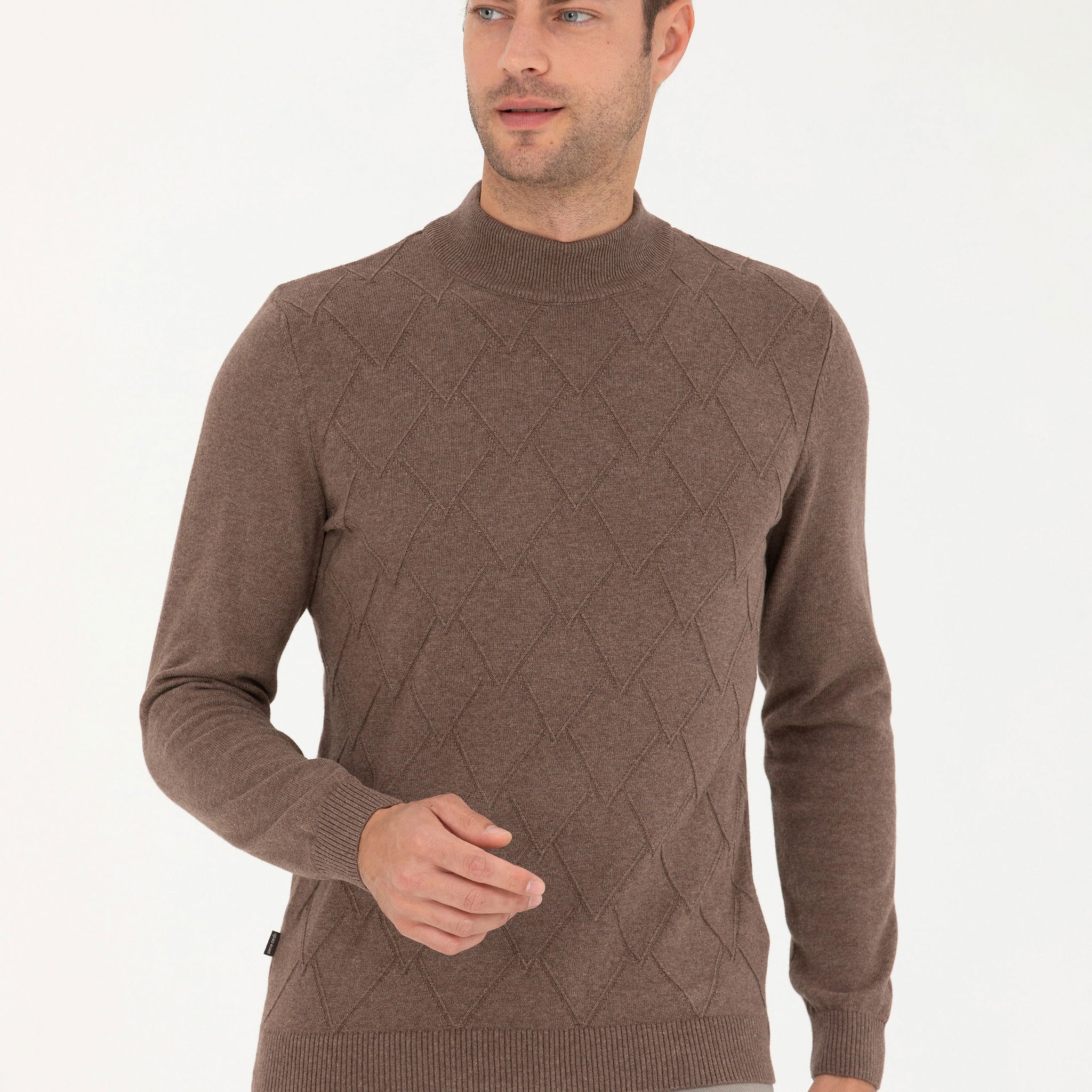 Camel Melange Slim Fit Sweater