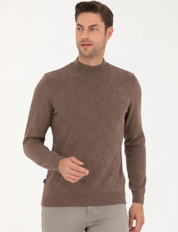 Camel Melange Slim Fit Sweater