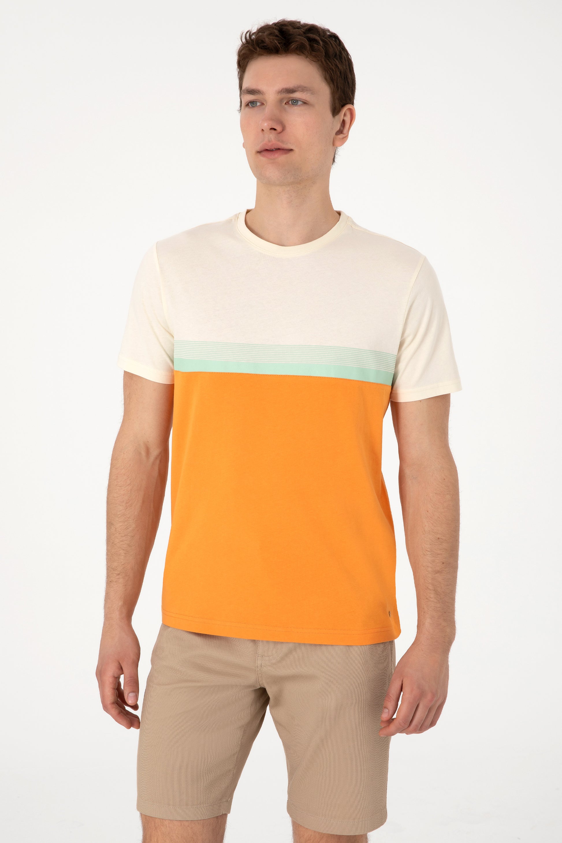 Men's Regular Fit Crew Neck Orange T-Shirt