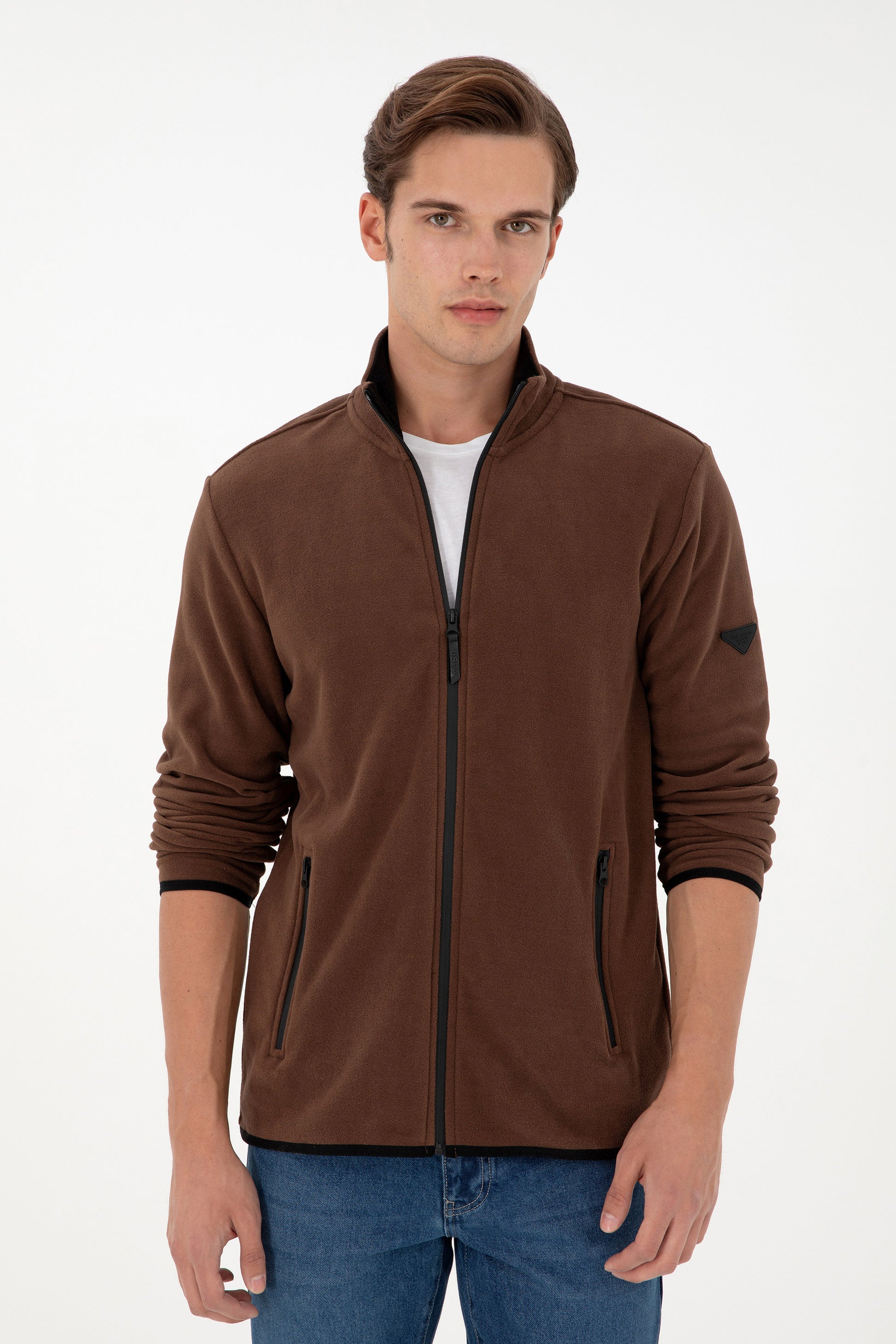 Men's Brown Basic Fleece Cardigan