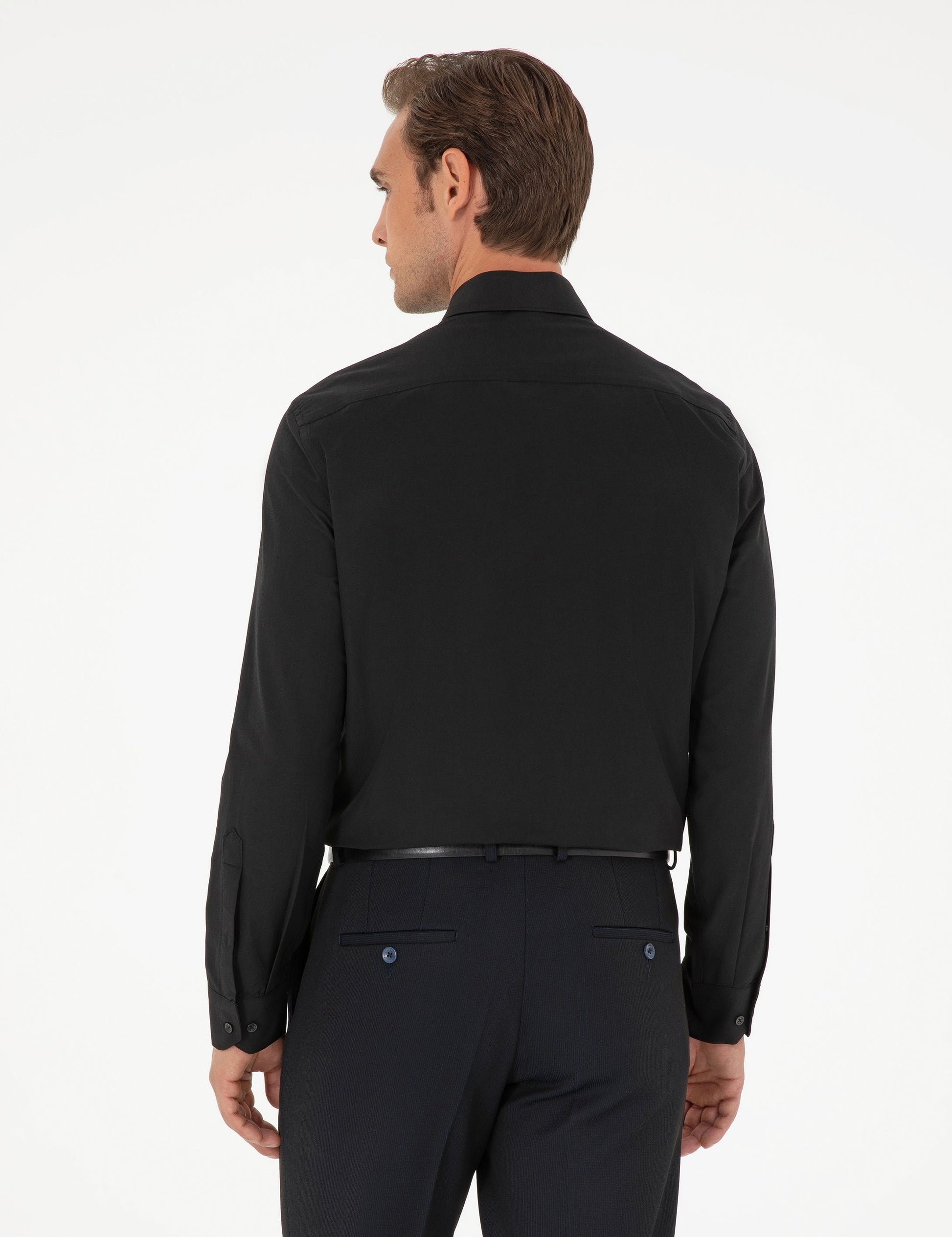 Black Slim Fit Long Sleeve Basic Shirt