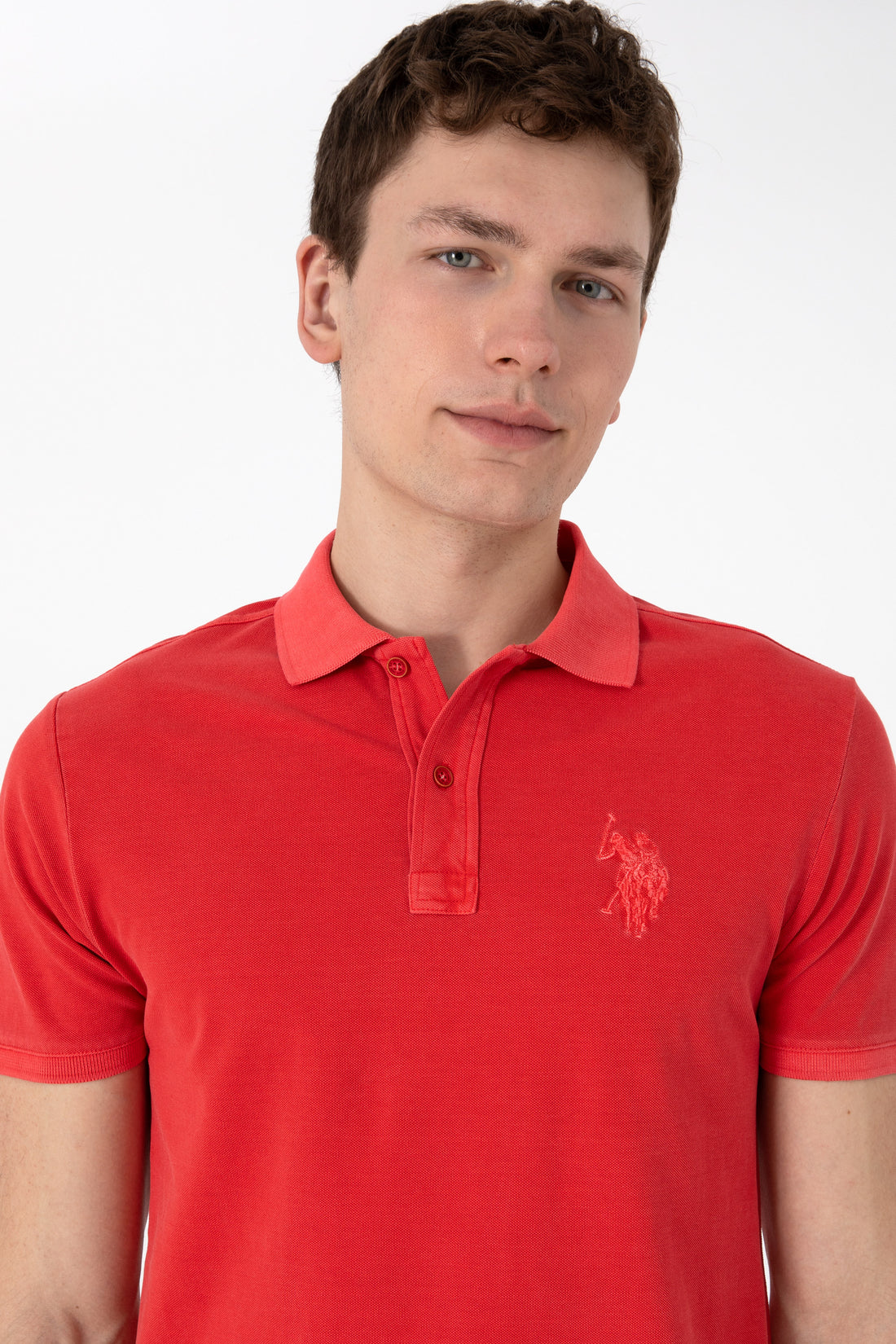 Men's Slim Fit Polo Neck Red Wash Basic T-Shirt