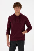 Erkek Regular Fit Kapüşonlu Koyu Bordo Basic Sweatshirt