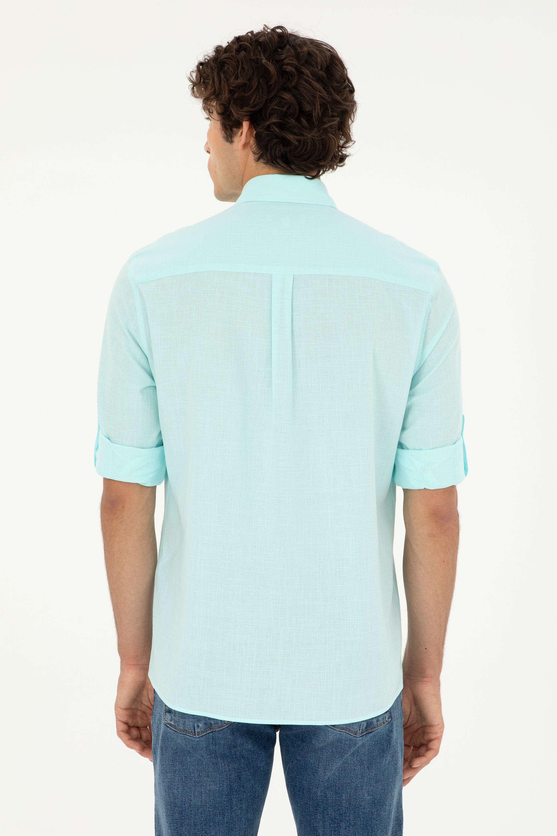 Men's Water Green Long Sleeve Basic Shirt