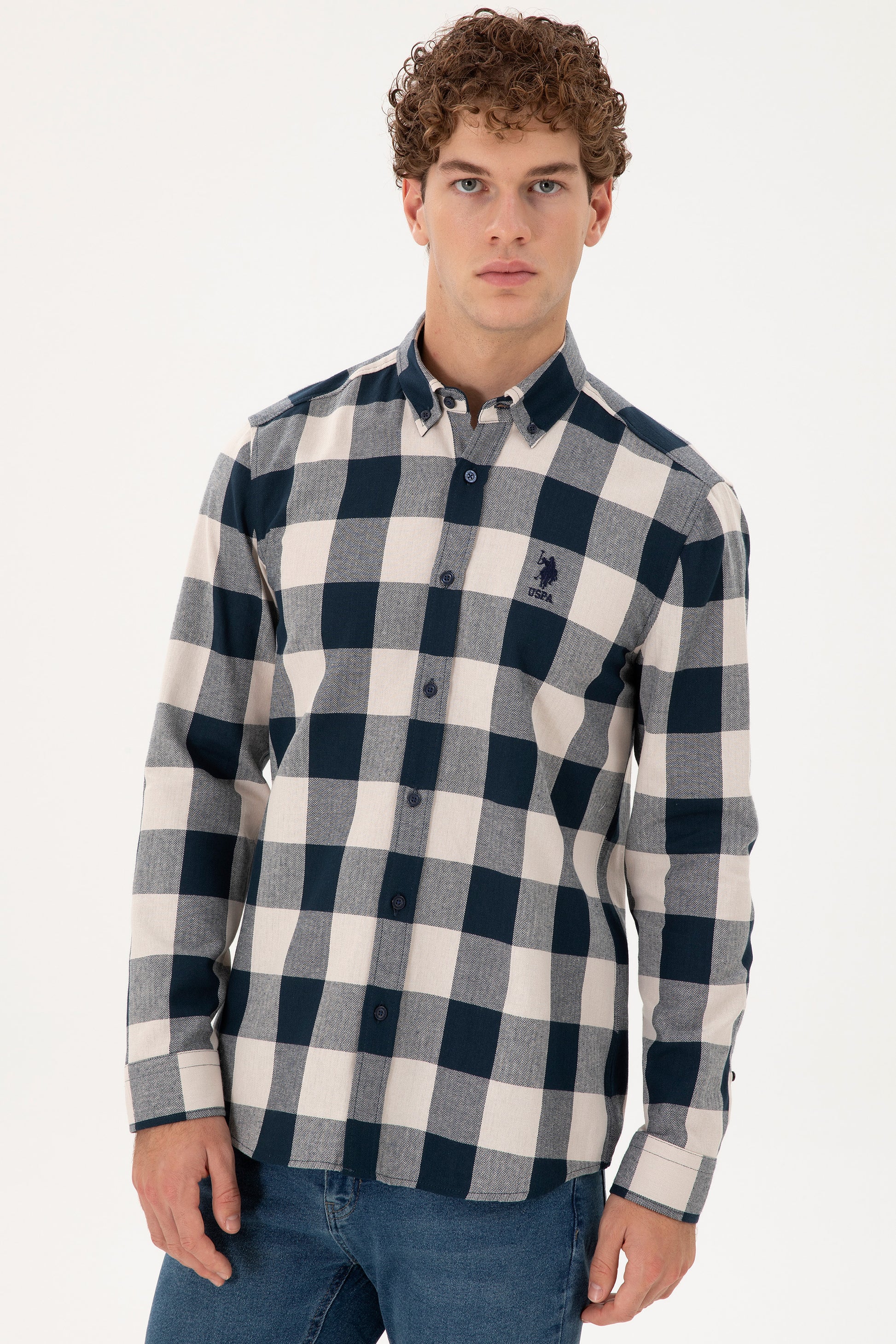 Men's Navy Blue Long Sleeve Shirt