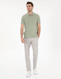 Cagla Green Slim Fit 100% Cotton Polo Neck Basic T-Shirt