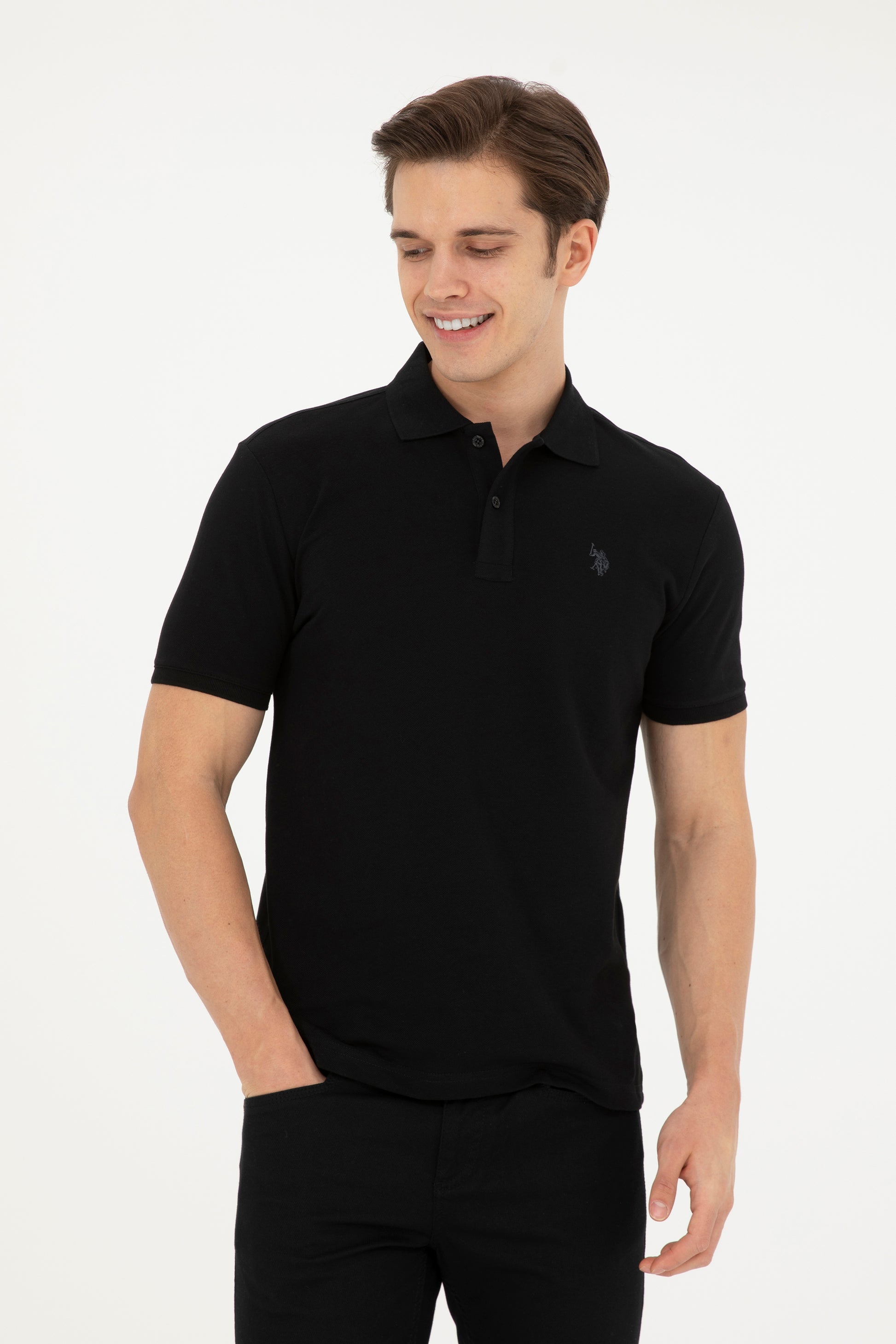 Men's Slim Fit Polo Neck Black Basic T-Shirt