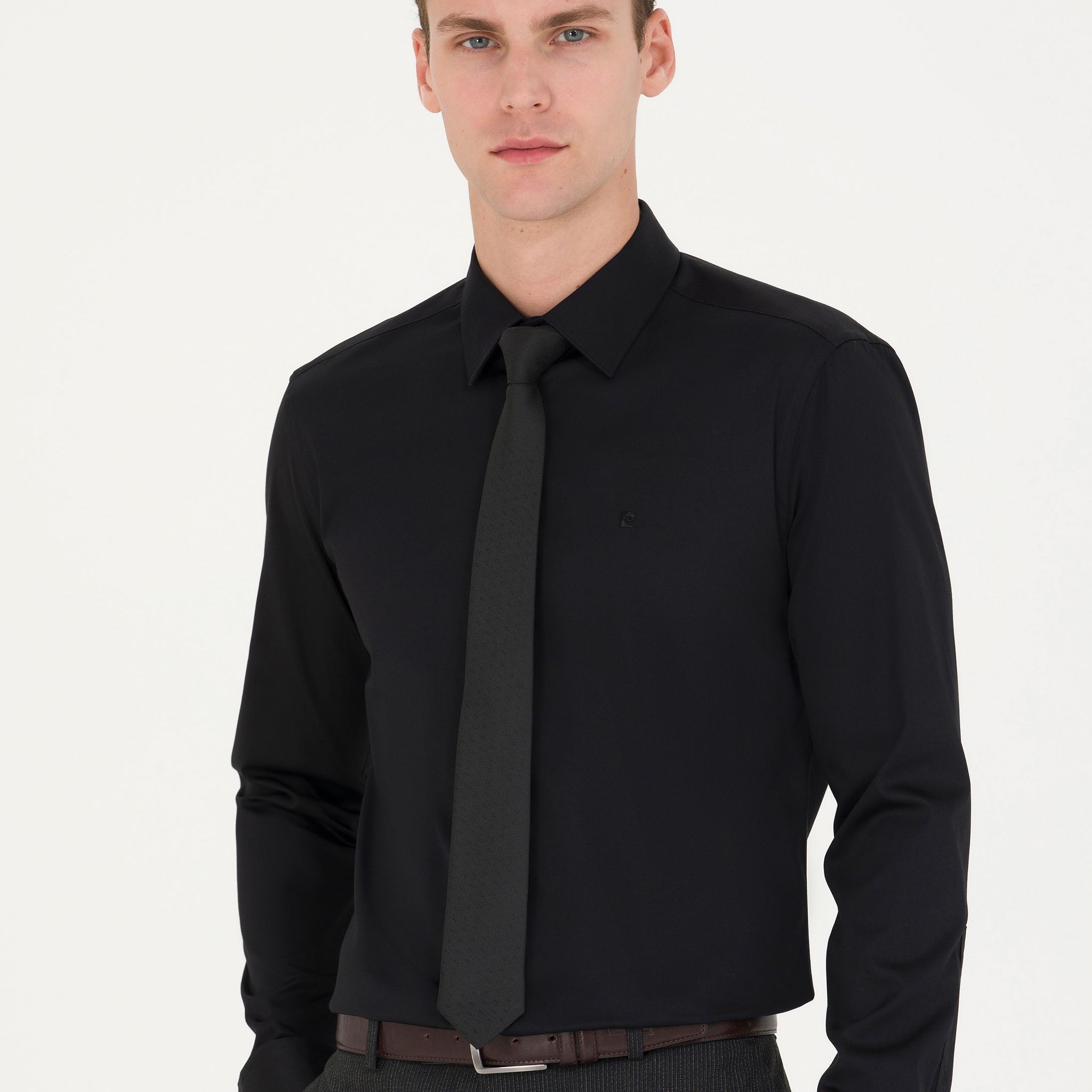 Black Slim Fit Long Sleeve Basic Shirt