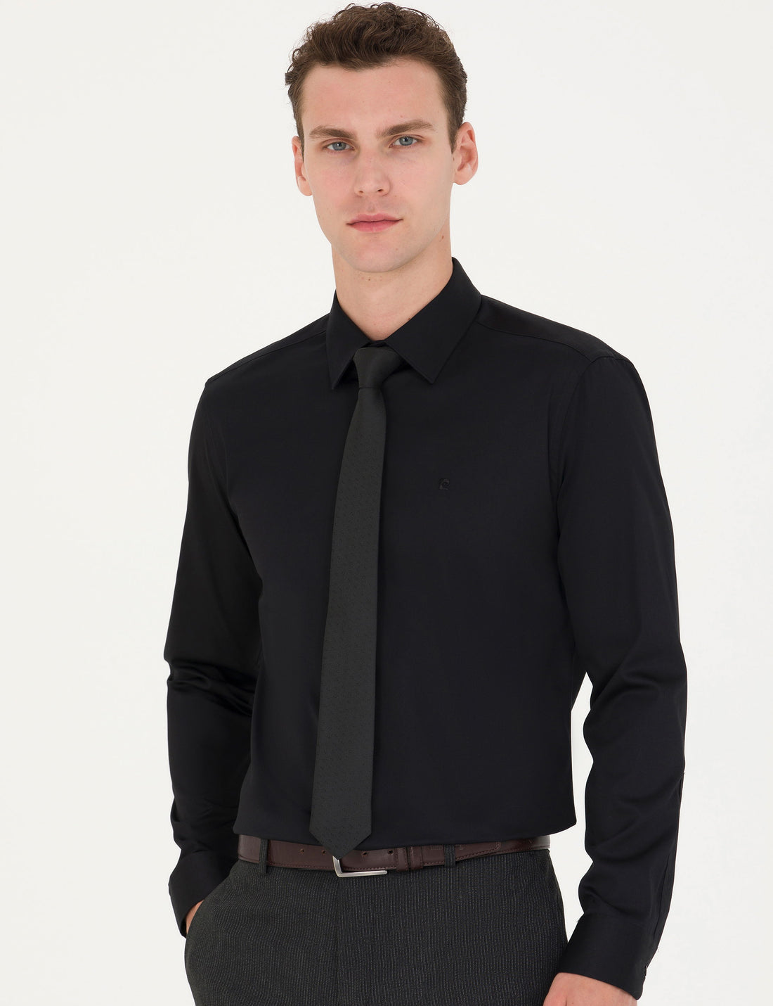 Black Slim Fit Long Sleeve Basic Shirt