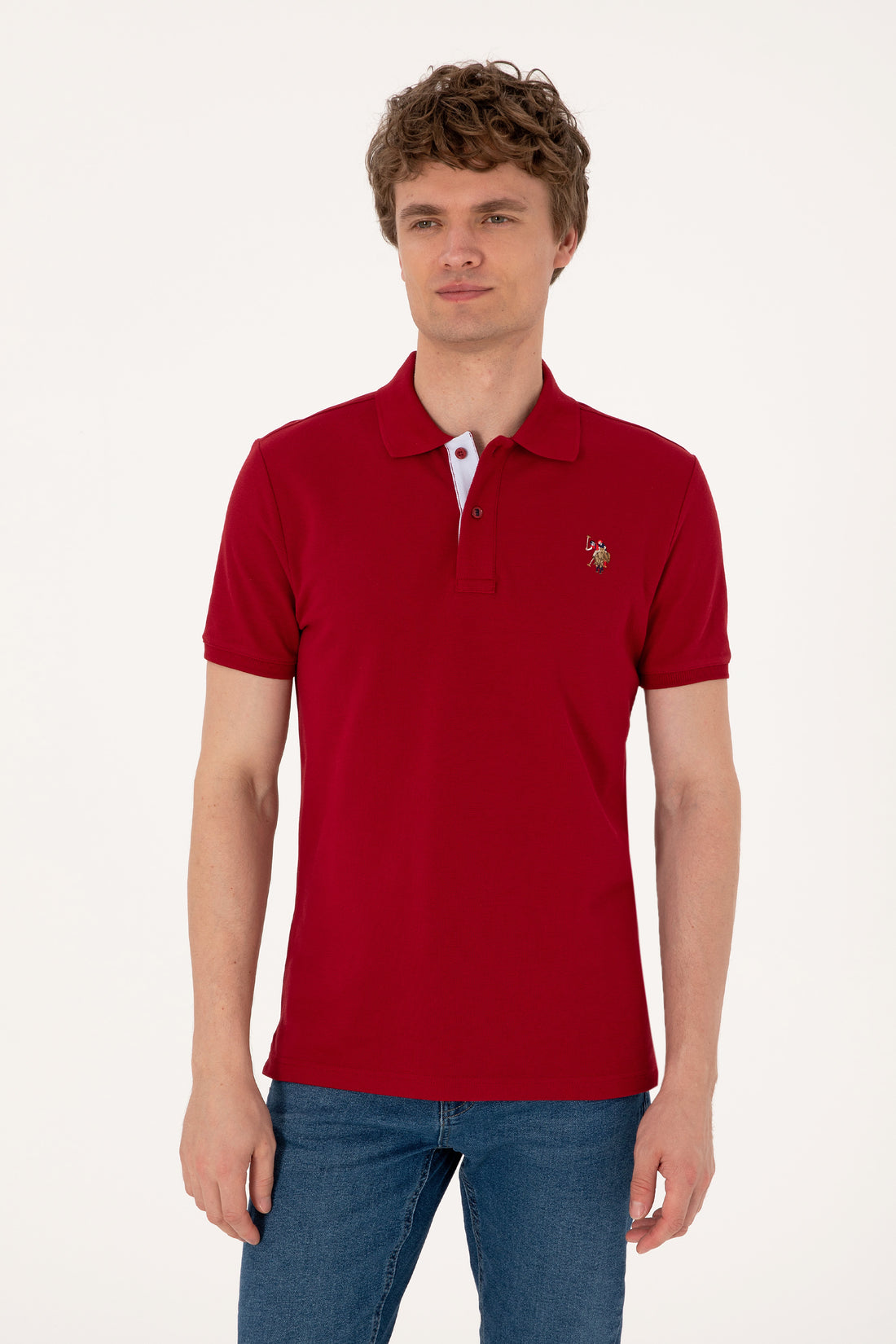 Men's Slim Fit Polo Neck Burgundy Basic T-Shirt