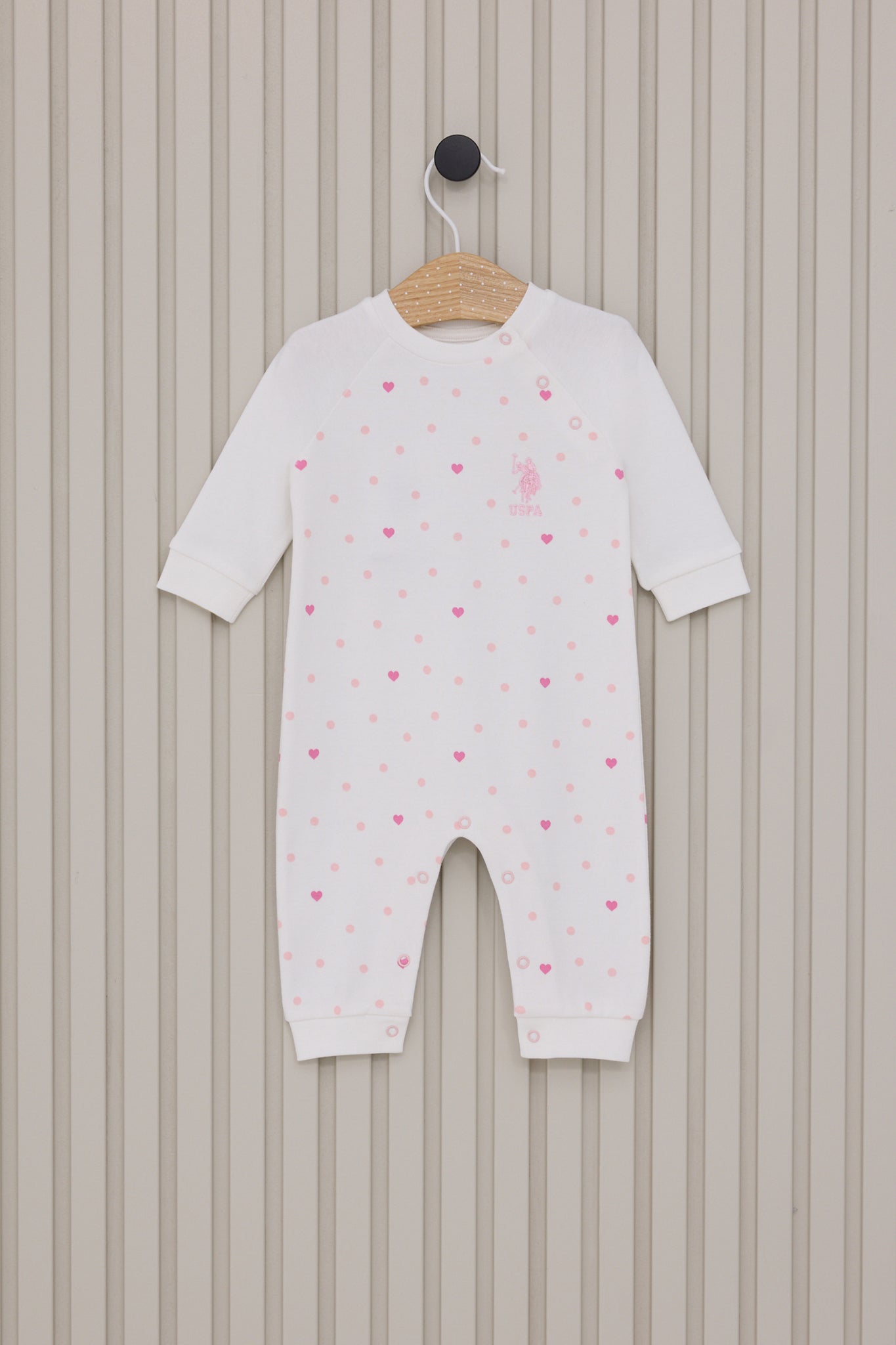 Baby Girl White Heart Pattern 100% Cotton Long Sleeve Jumpsuit