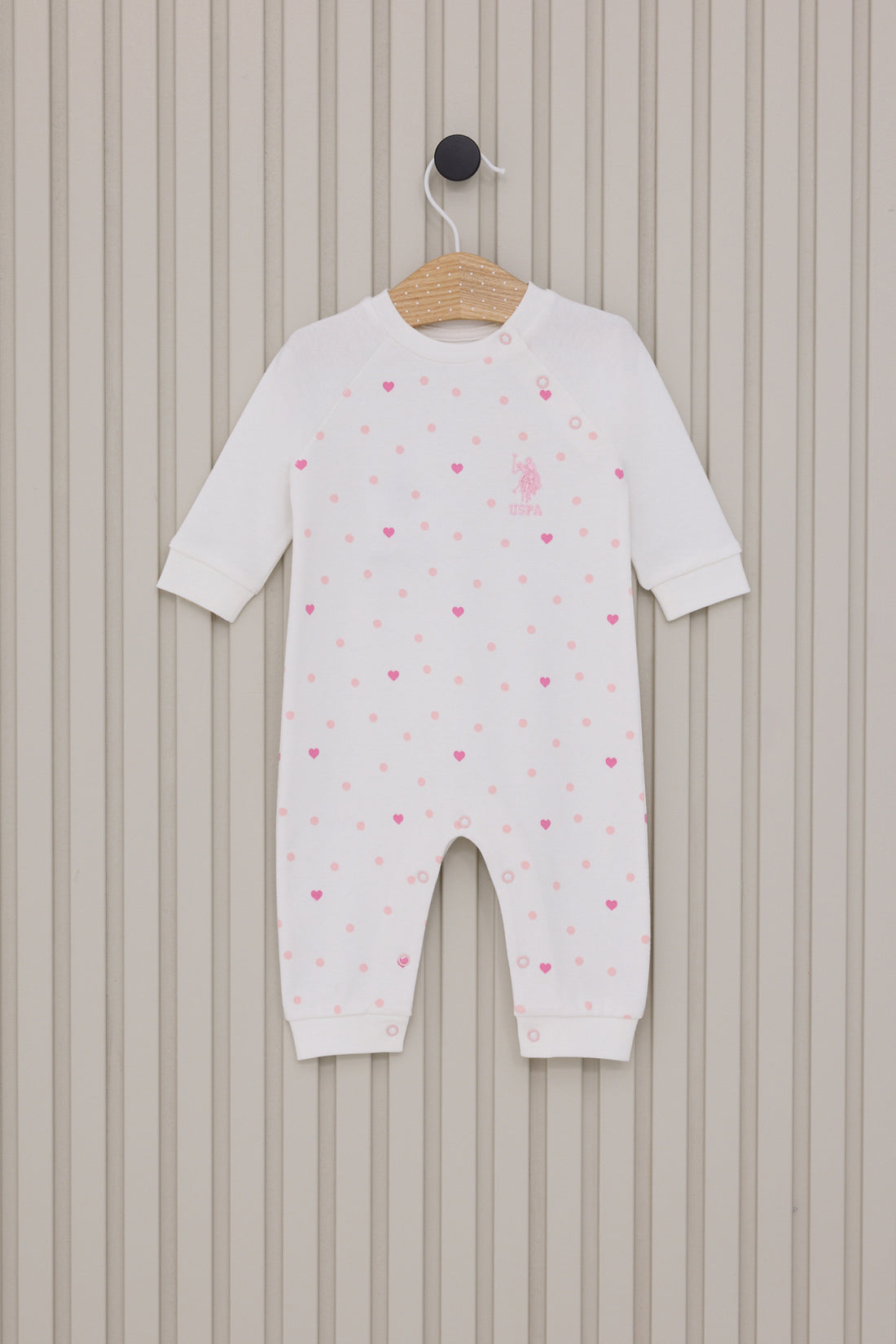 Baby Girl White Heart Pattern 100% Cotton Long Sleeve Jumpsuit
