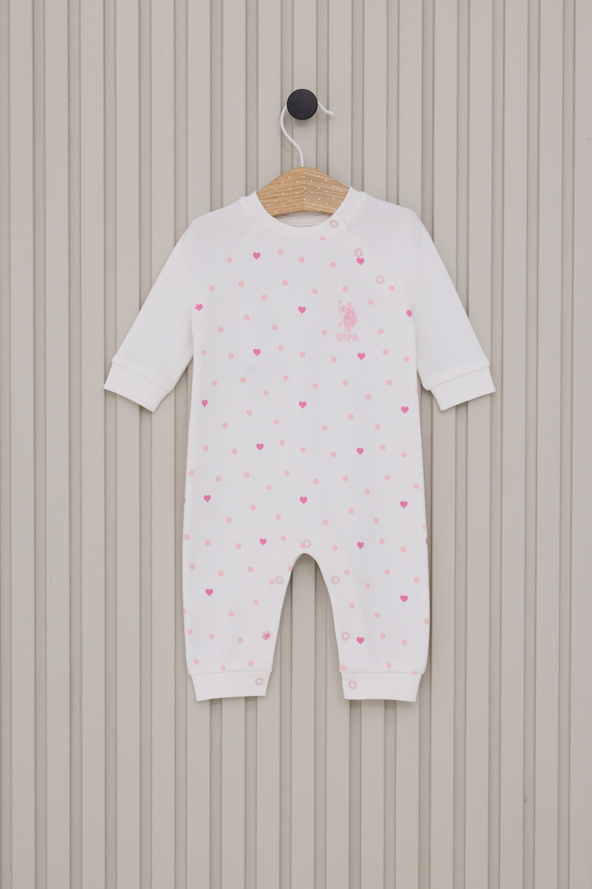 Baby Girl White Heart Pattern 100% Cotton Long Sleeve Jumpsuit