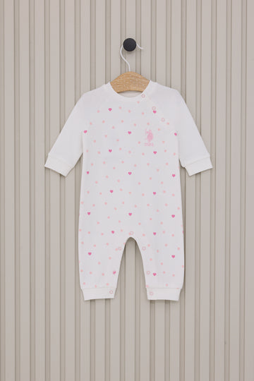 Baby Girl White Heart Pattern 100% Cotton Long Sleeve Jumpsuit