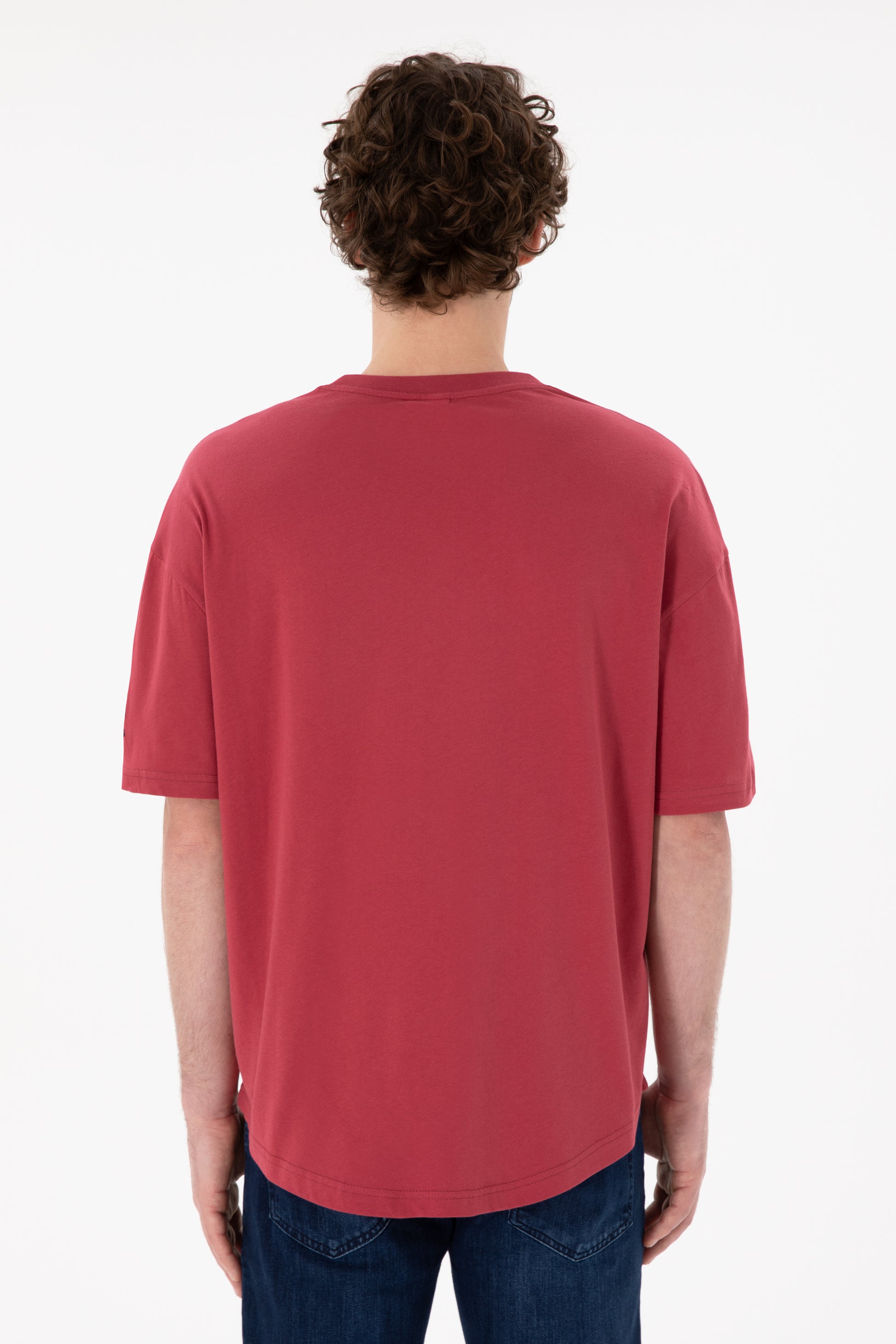 Men's Long Fit Crew Neck Cherry Basic T-Shirt