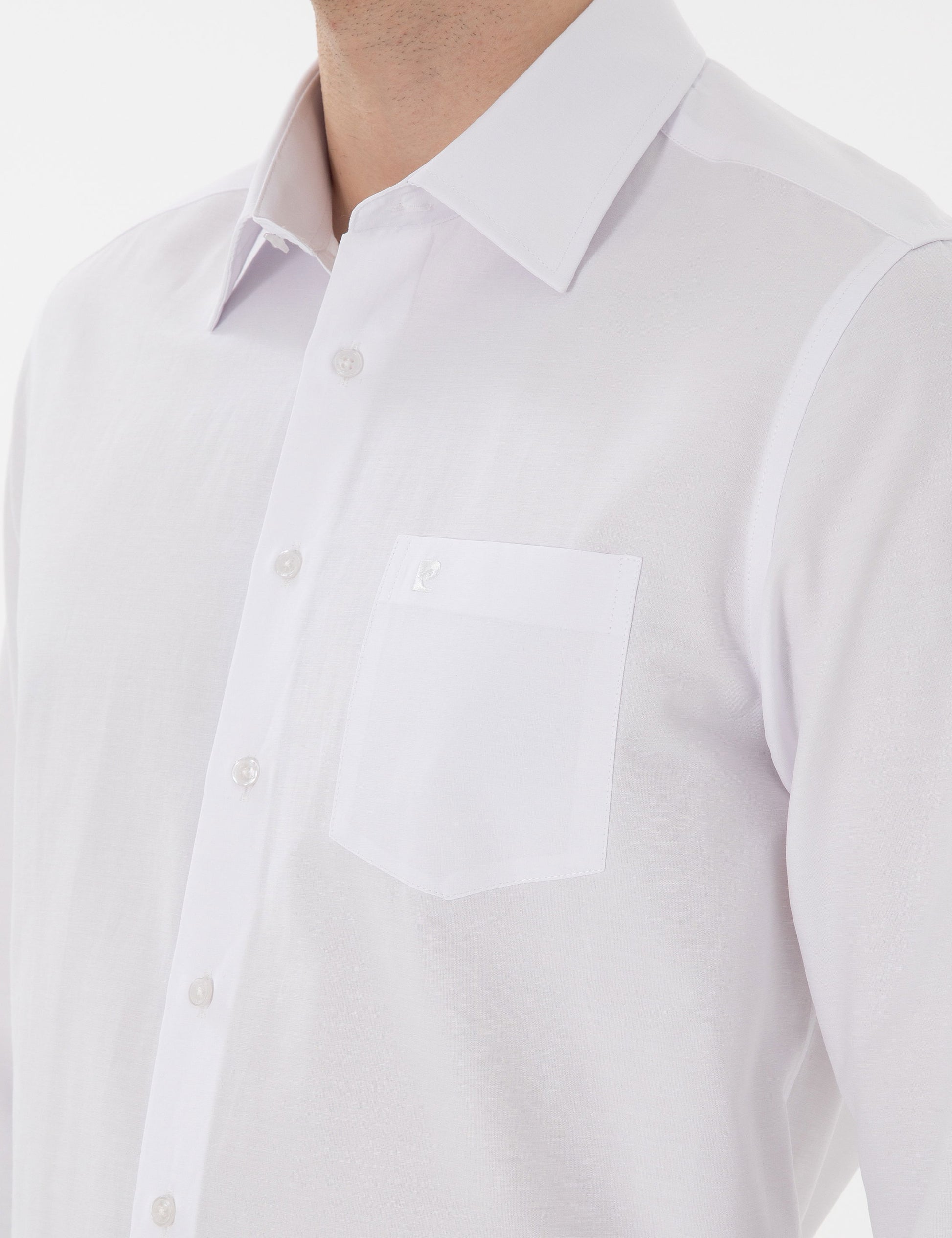 White Regular Fit Long Sleeve Basic Pocket Shirt