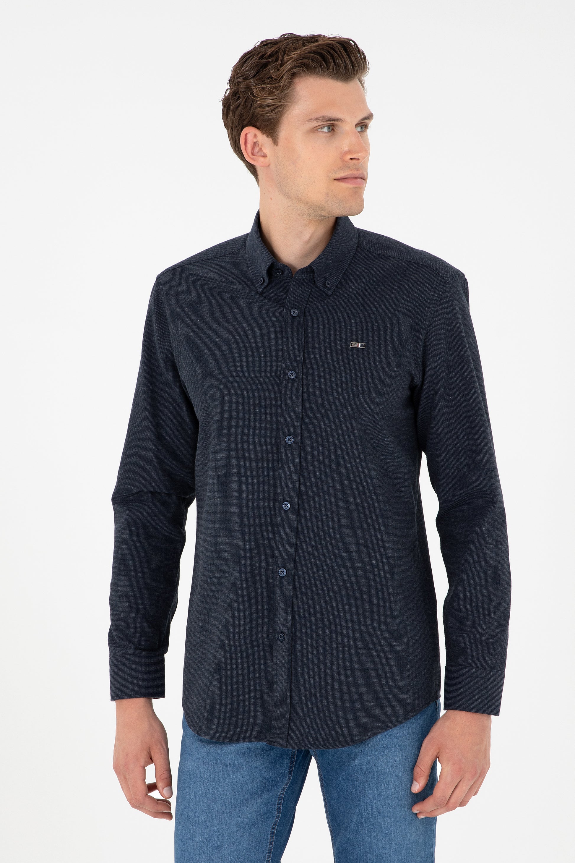 Men's Navy Blue Long Sleeve Shirt